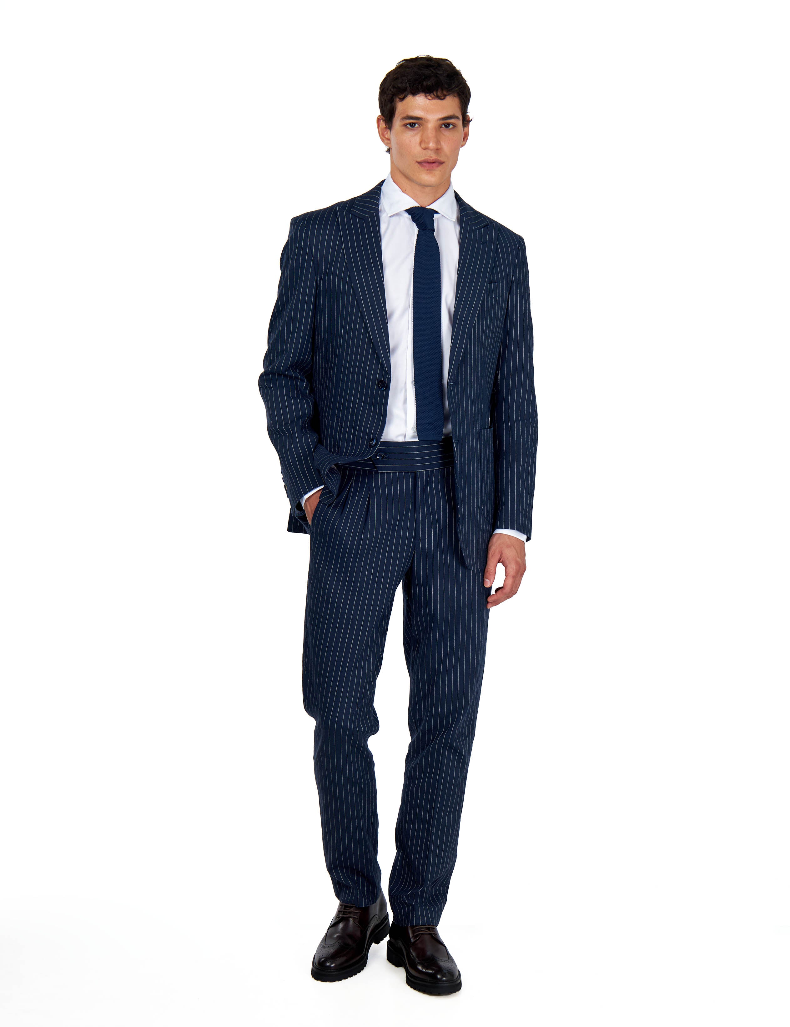 LLOYD Tailored Navy Striped Pure Linen Blazer for Mens