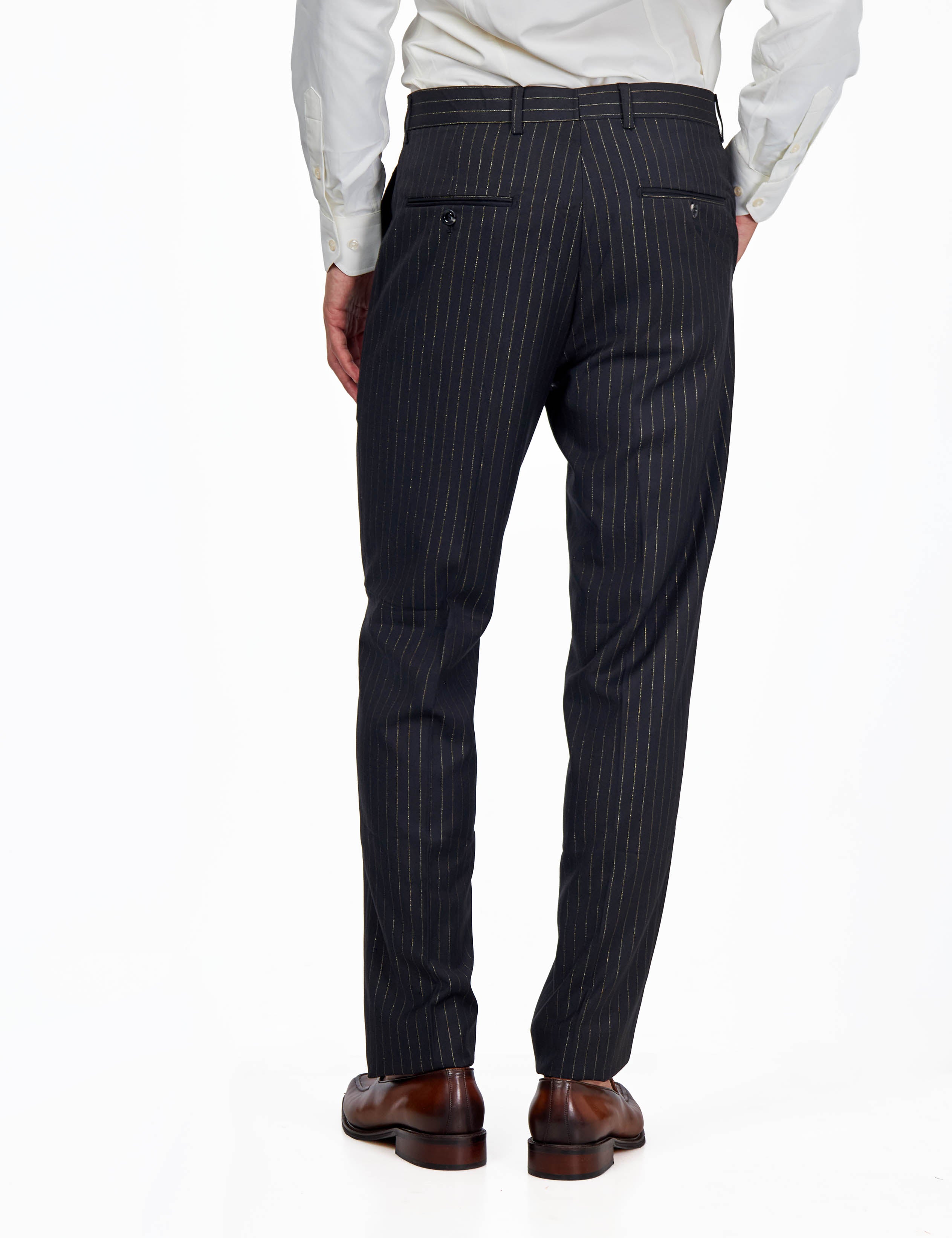 NEIL - Mens Black 3-Piece Suit Fine Gold Pinstripes Tailored Fit