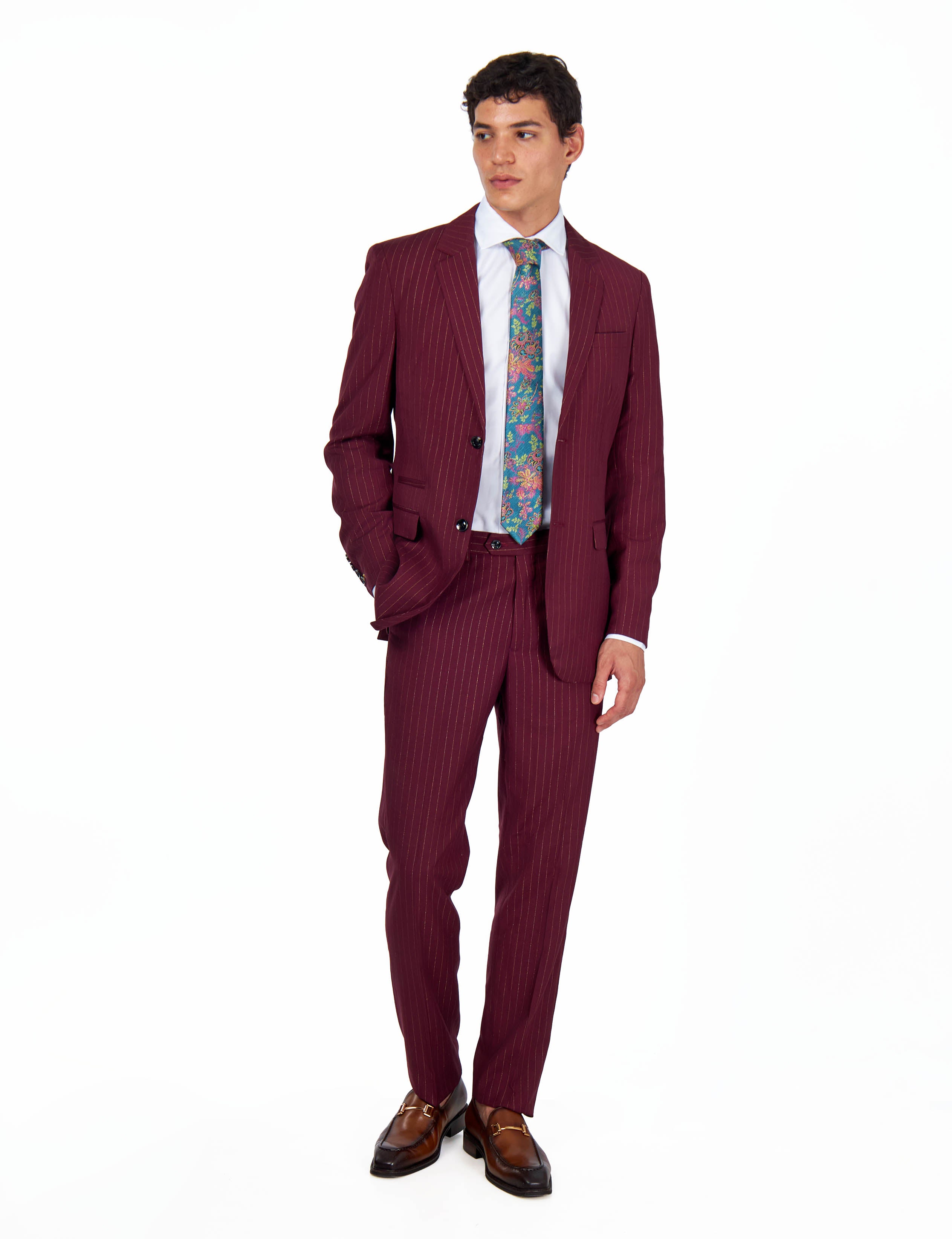NEIL - Mens Black 3-Piece Suit Fine Gold Pinstripes Tailored Fit