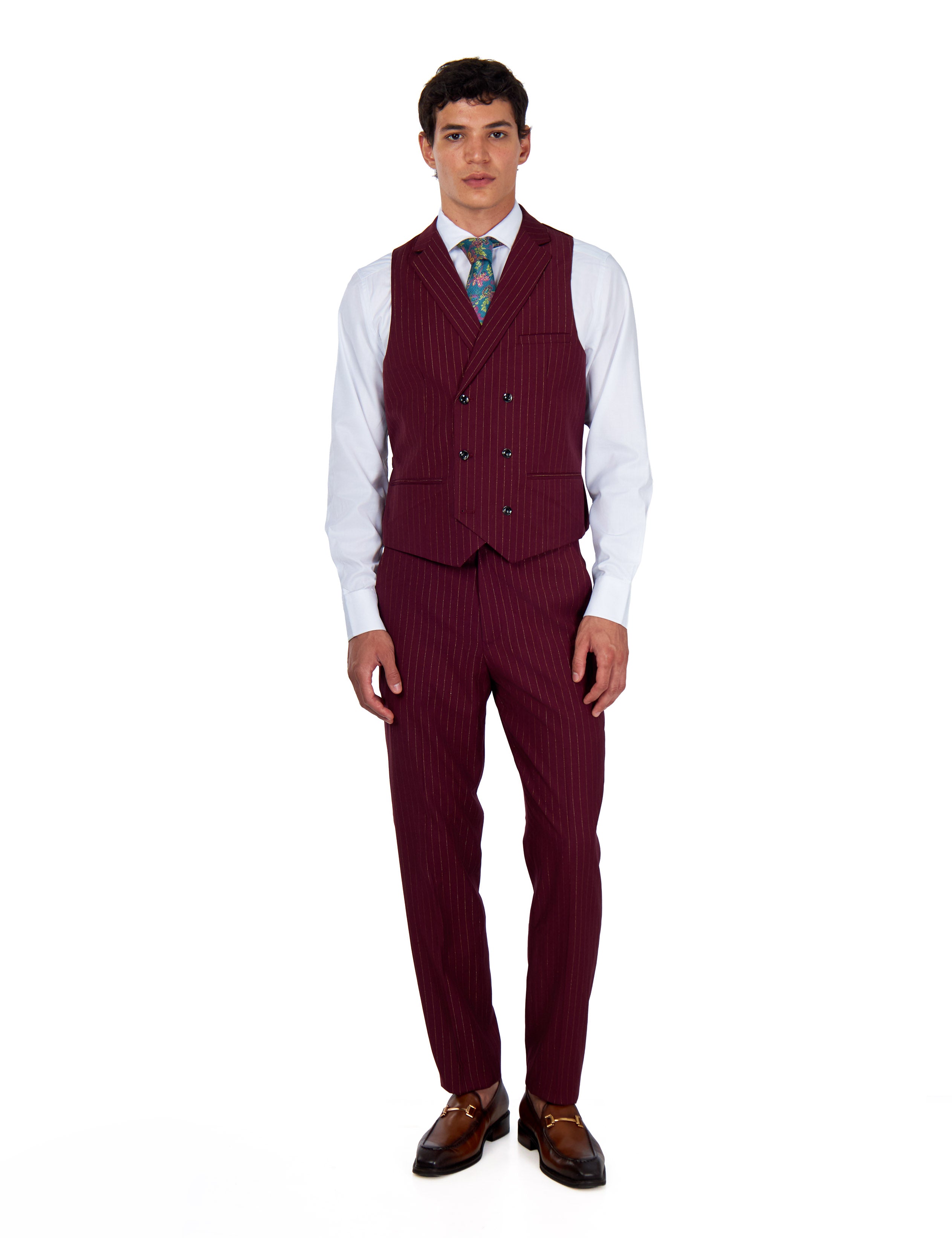 NEIL - Mens Black 3-Piece Suit Fine Gold Pinstripes Tailored Fit