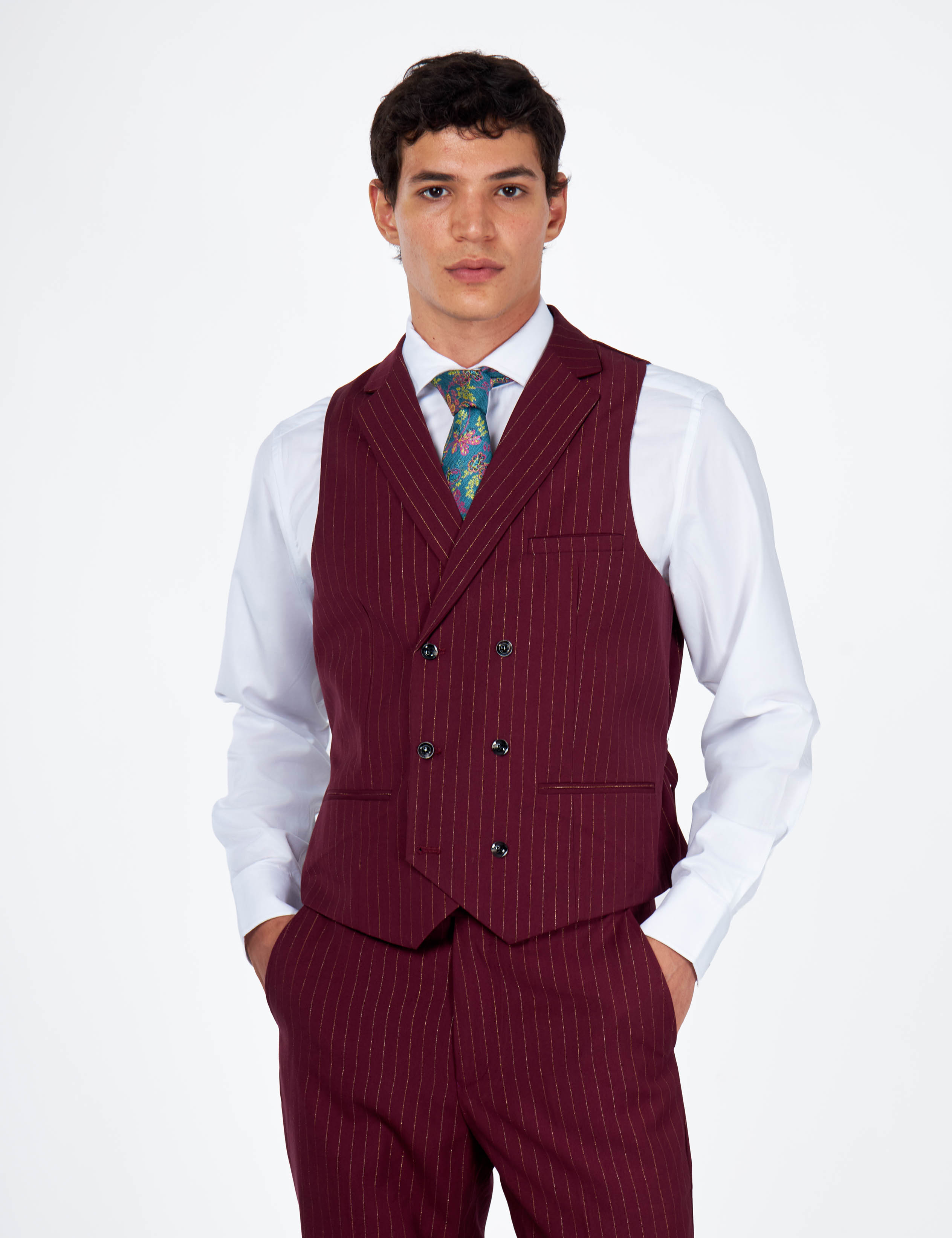 NEIL - Mens Black 3-Piece Suit Fine Gold Pinstripes Tailored Fit