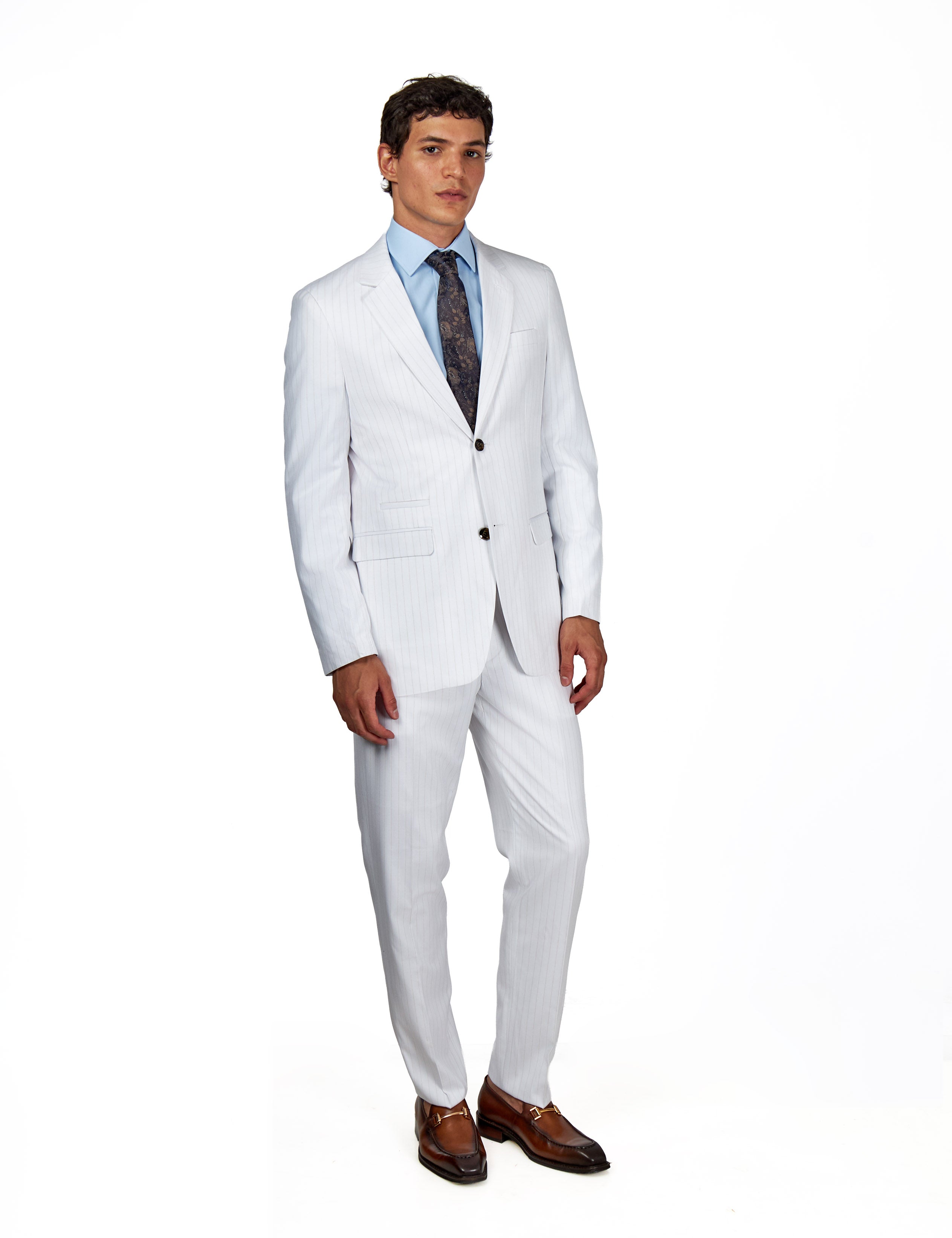 NEIL – Mens Maroon Two Piece Suit Gold Pinstripe