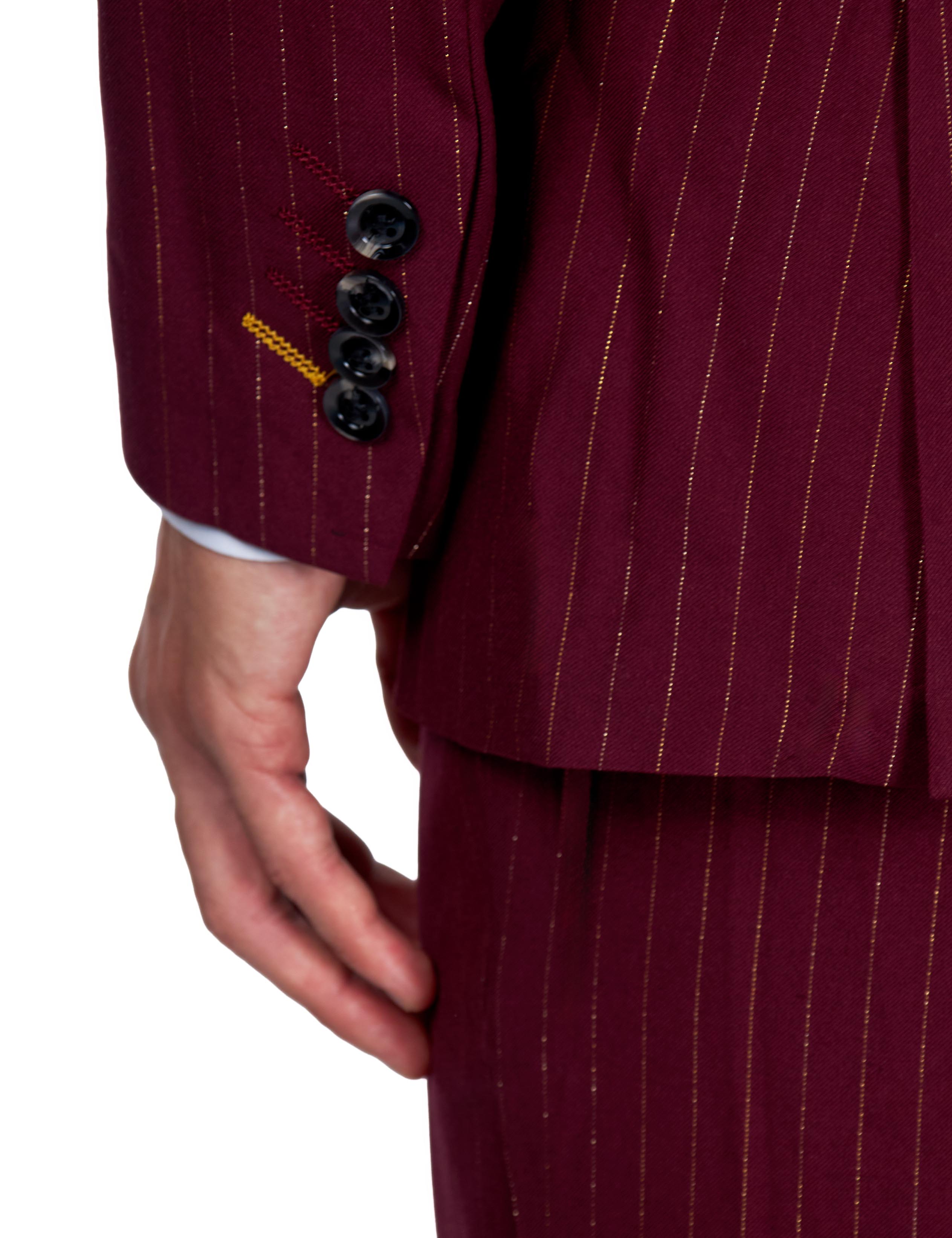 NEIL – Mens Maroon Gold Pinstripe Blazer Tailored Fit Jacket