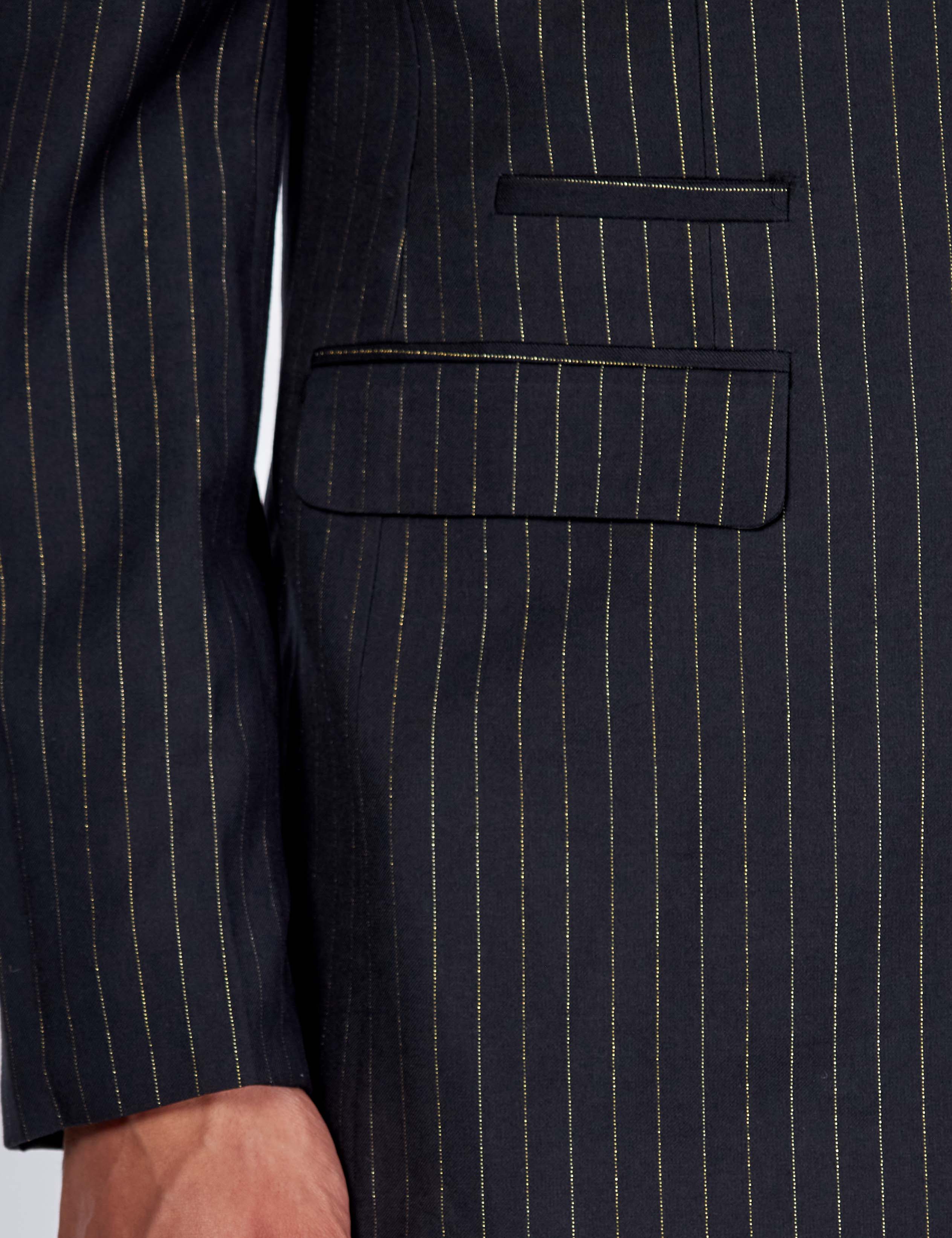 NEIL – Mens Black Gold Pinstripe Blazer Tailored Fit Jacket
