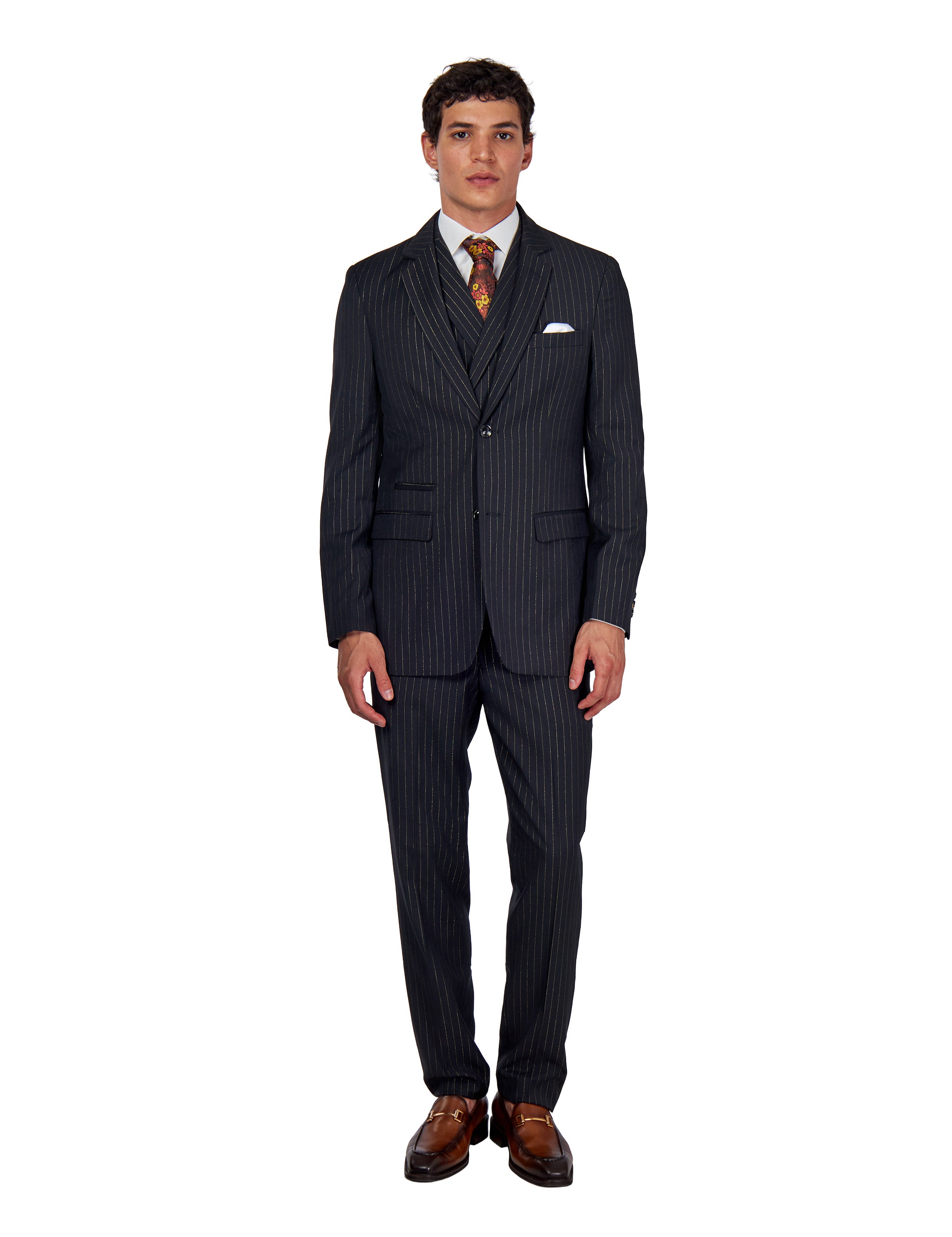 NEIL – Mens Black Gold Pinstripe Blazer Tailored Fit Jacket