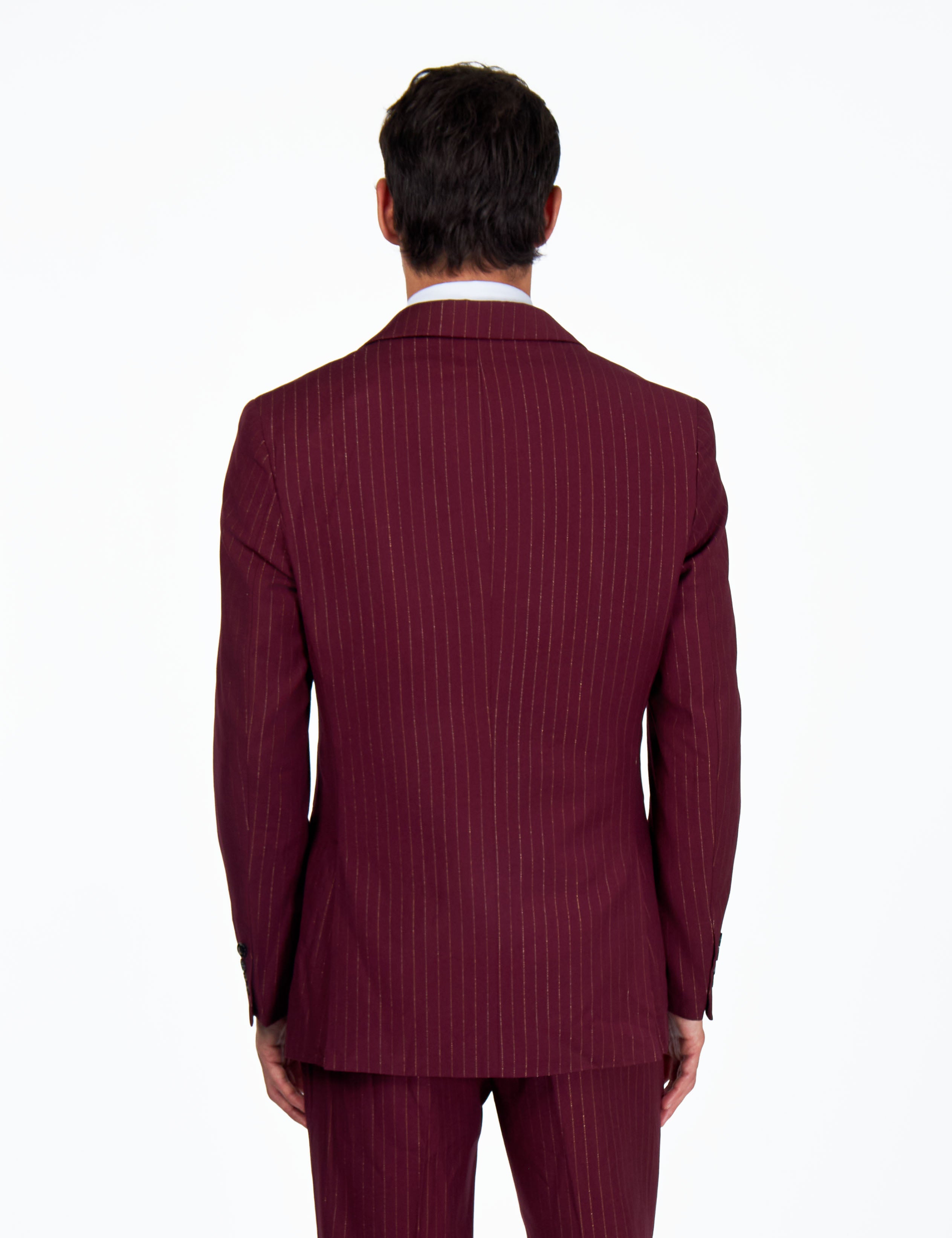 NEIL – Mens Maroon Gold Pinstripe Blazer Tailored Fit Jacket