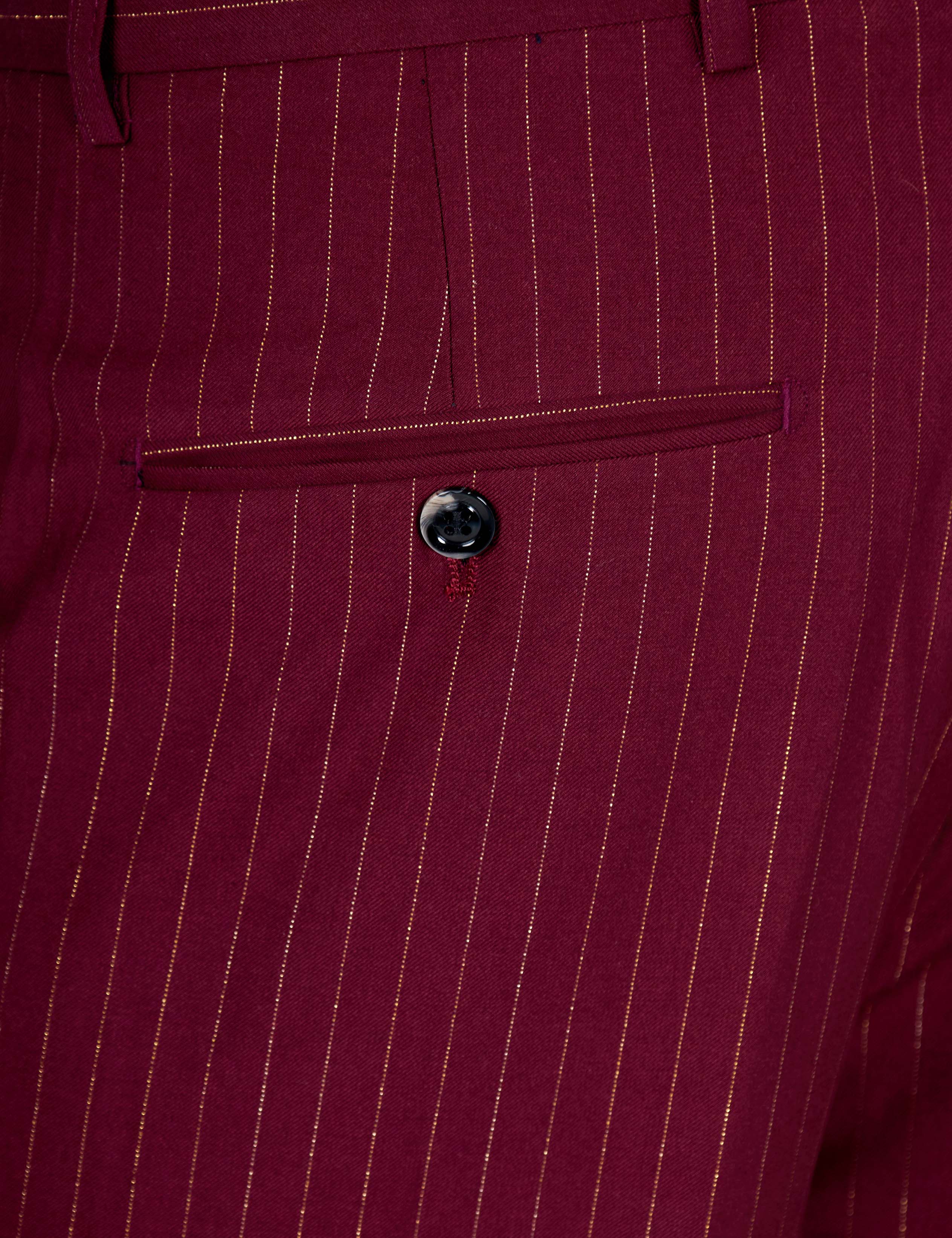 NEIL – Men's Maroon Gold Pinstripe Suit Trousers Tapered Fit