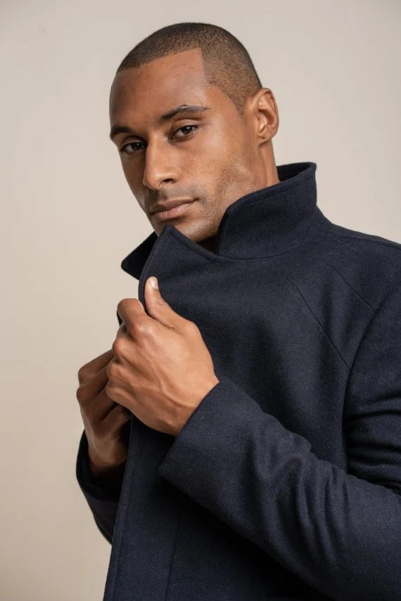 Cavani - Nelson Mid Wool Overcoat in Navy