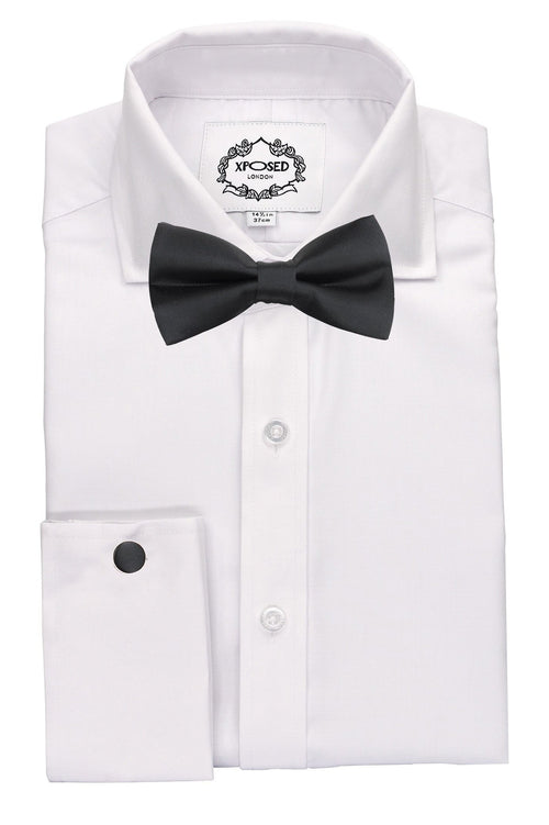PLAIN BLACK BOW TIE SET