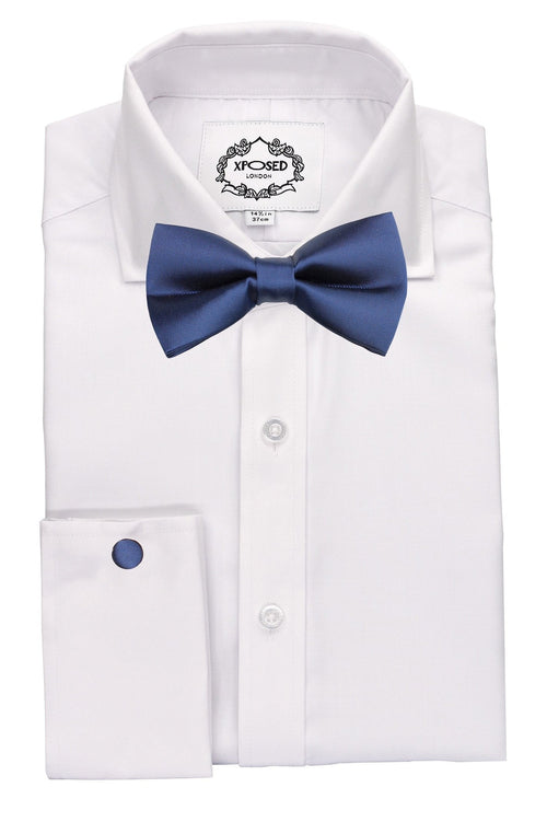 PLAIN NAVY BOW TIE SET