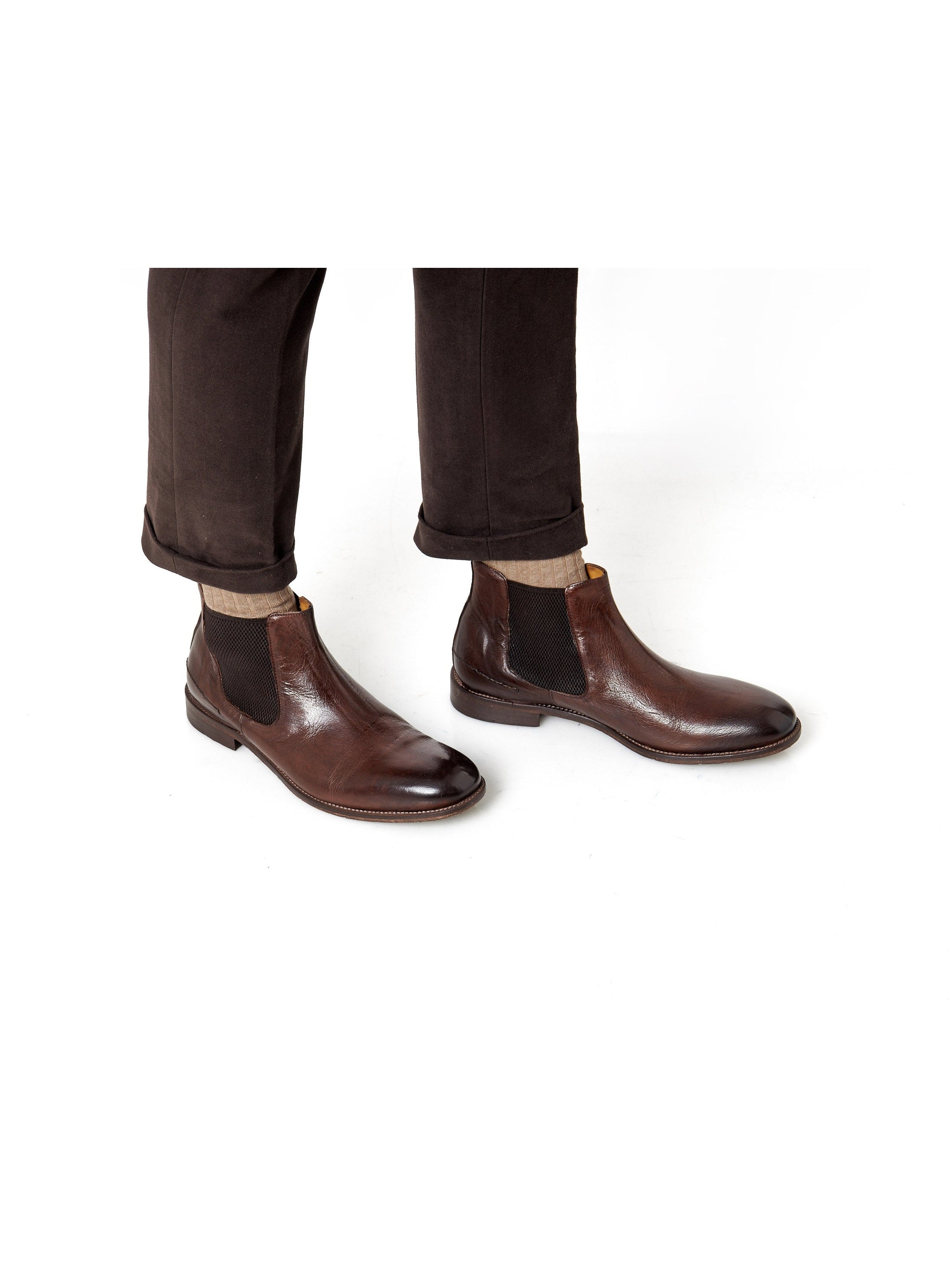 POLISHED BROWN ITALIAN LEATHER CHELSEA BOOTS