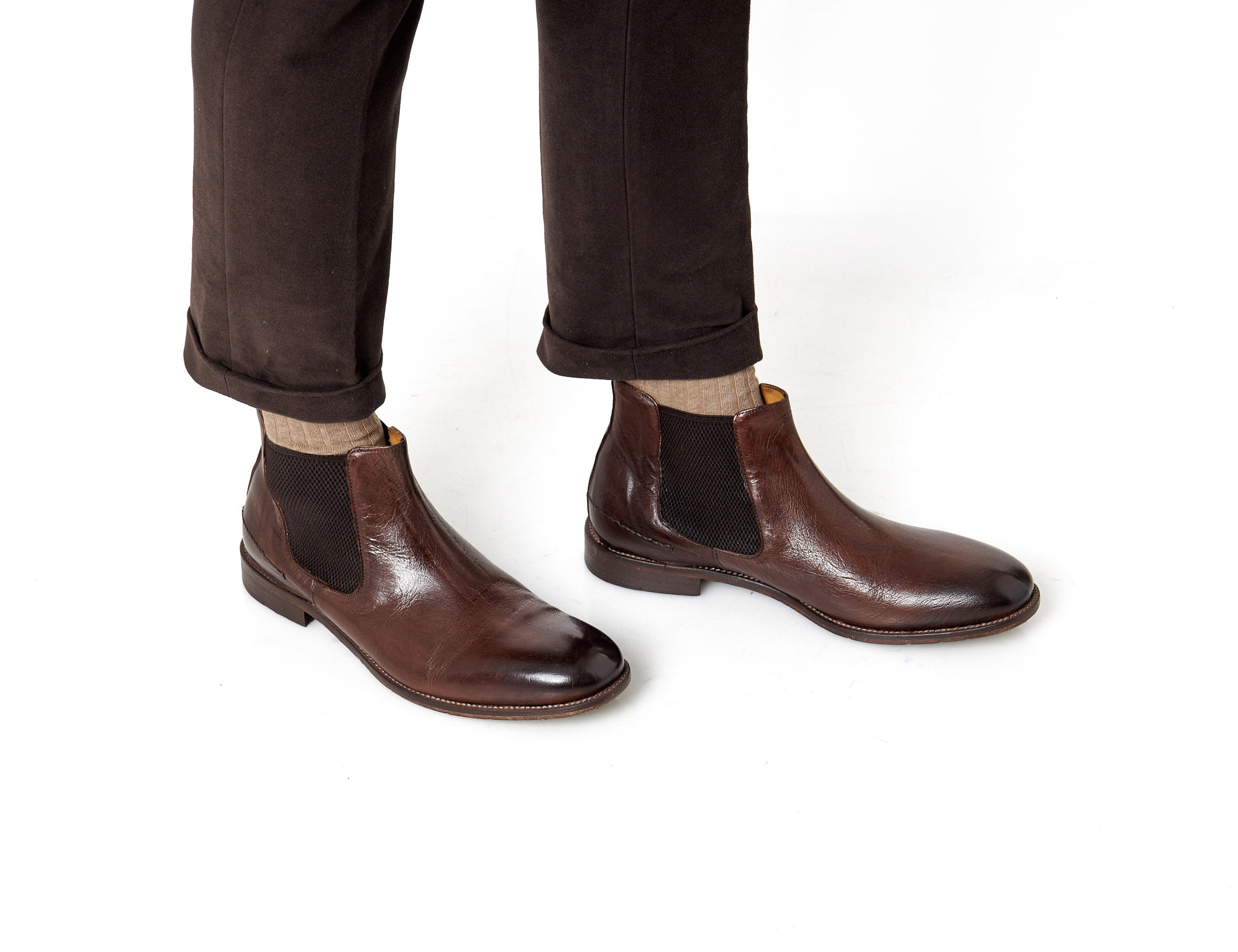 POLISHED BROWN ITALIAN LEATHER CHELSEA BOOTS