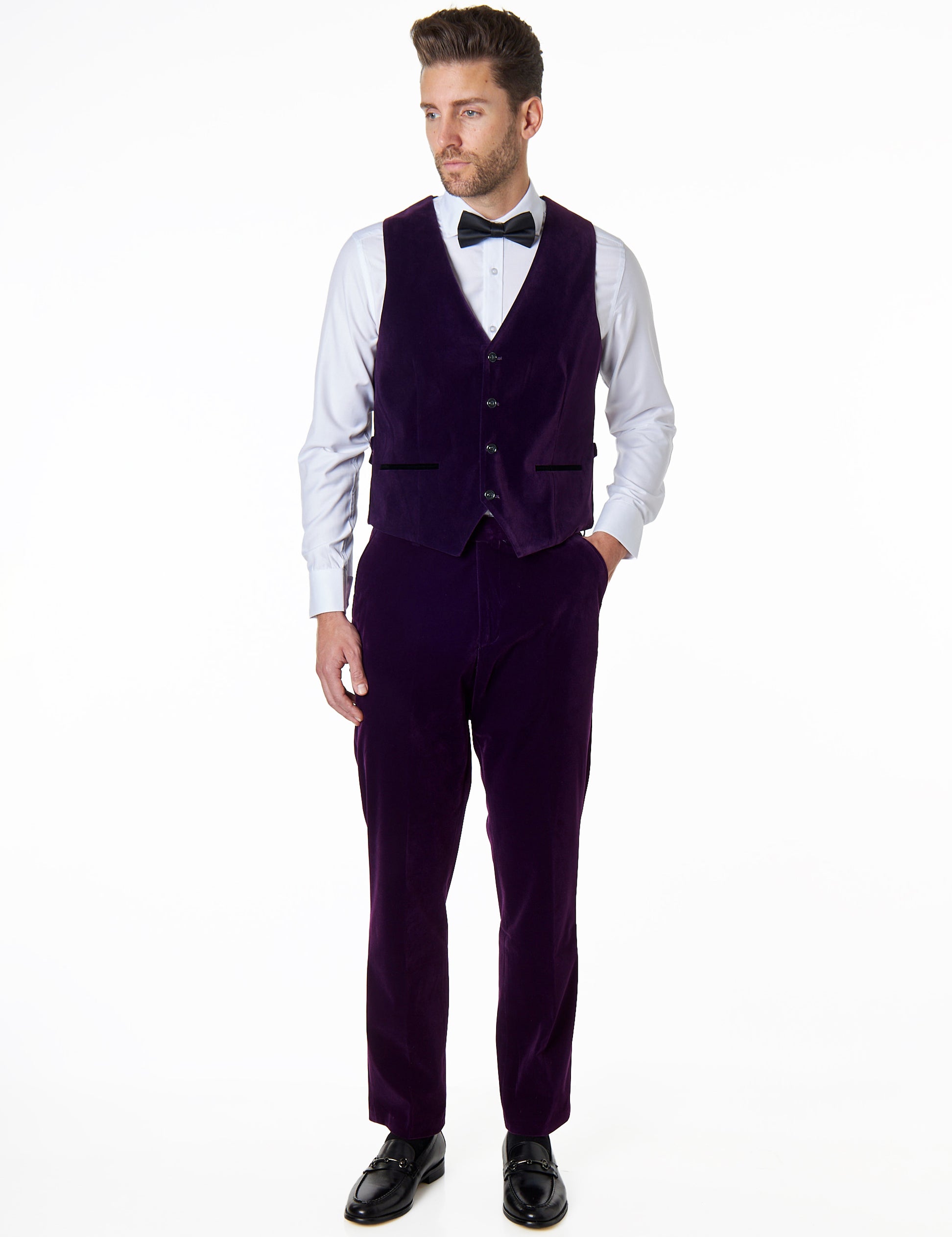 RICKY Purple Velvet Plain Waistcoat