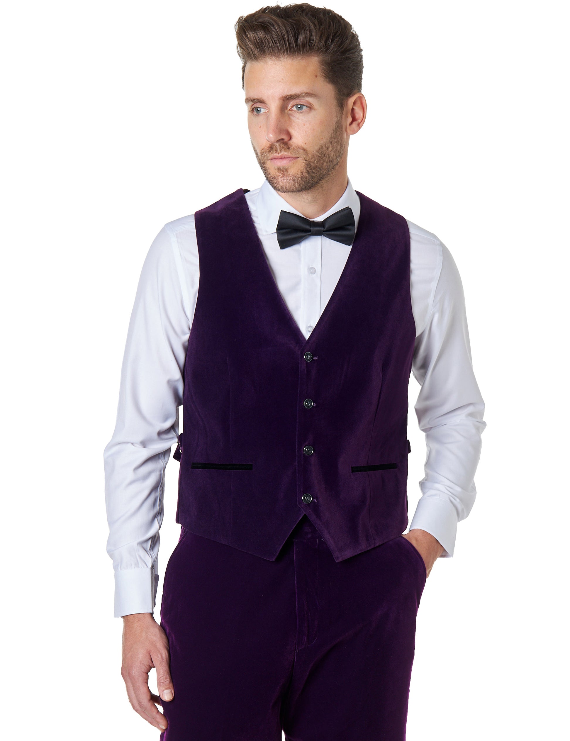 RICKY Purple Velvet Plain Waistcoat