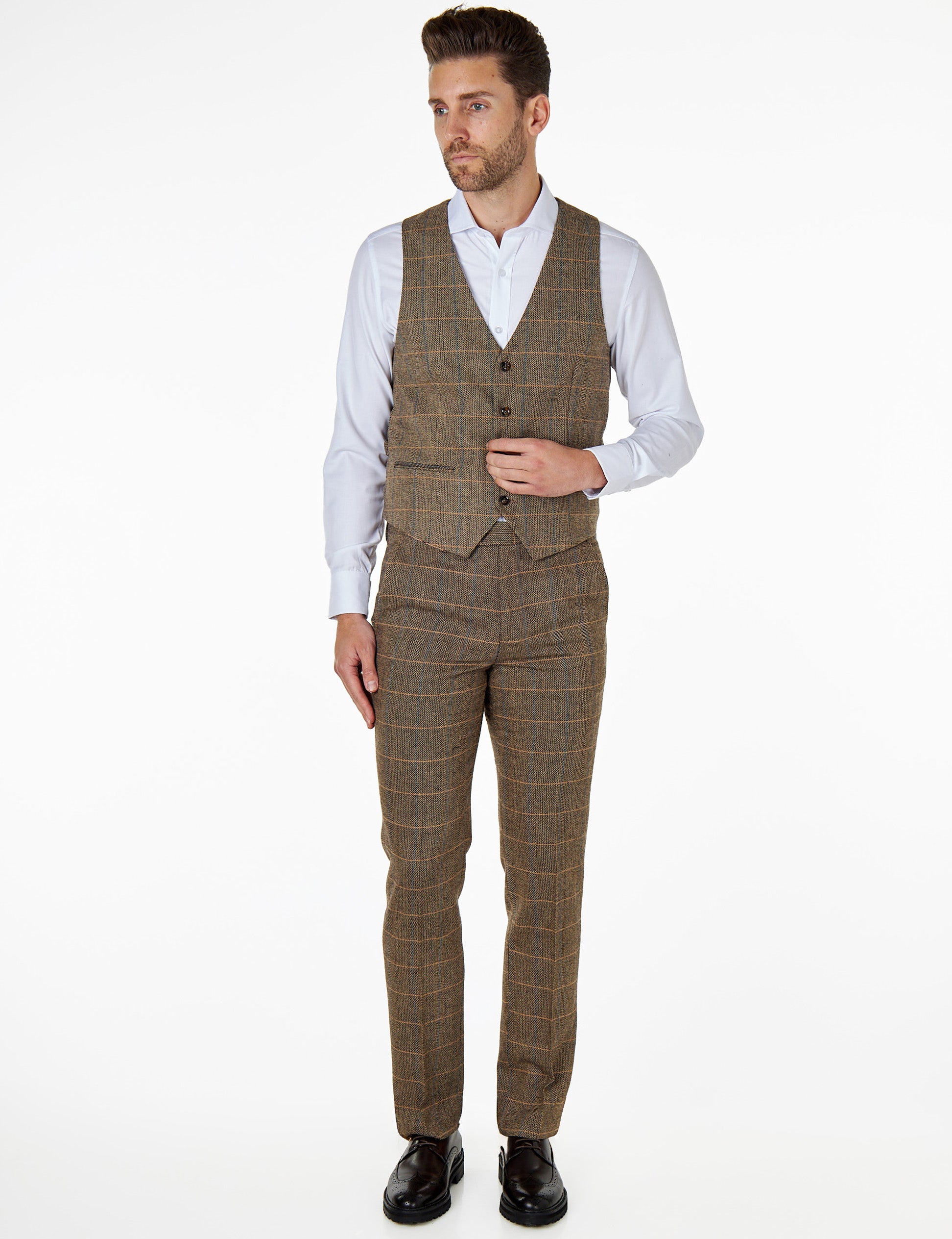 ELTON - BROWN TWEED CHECK WAISTCOAT