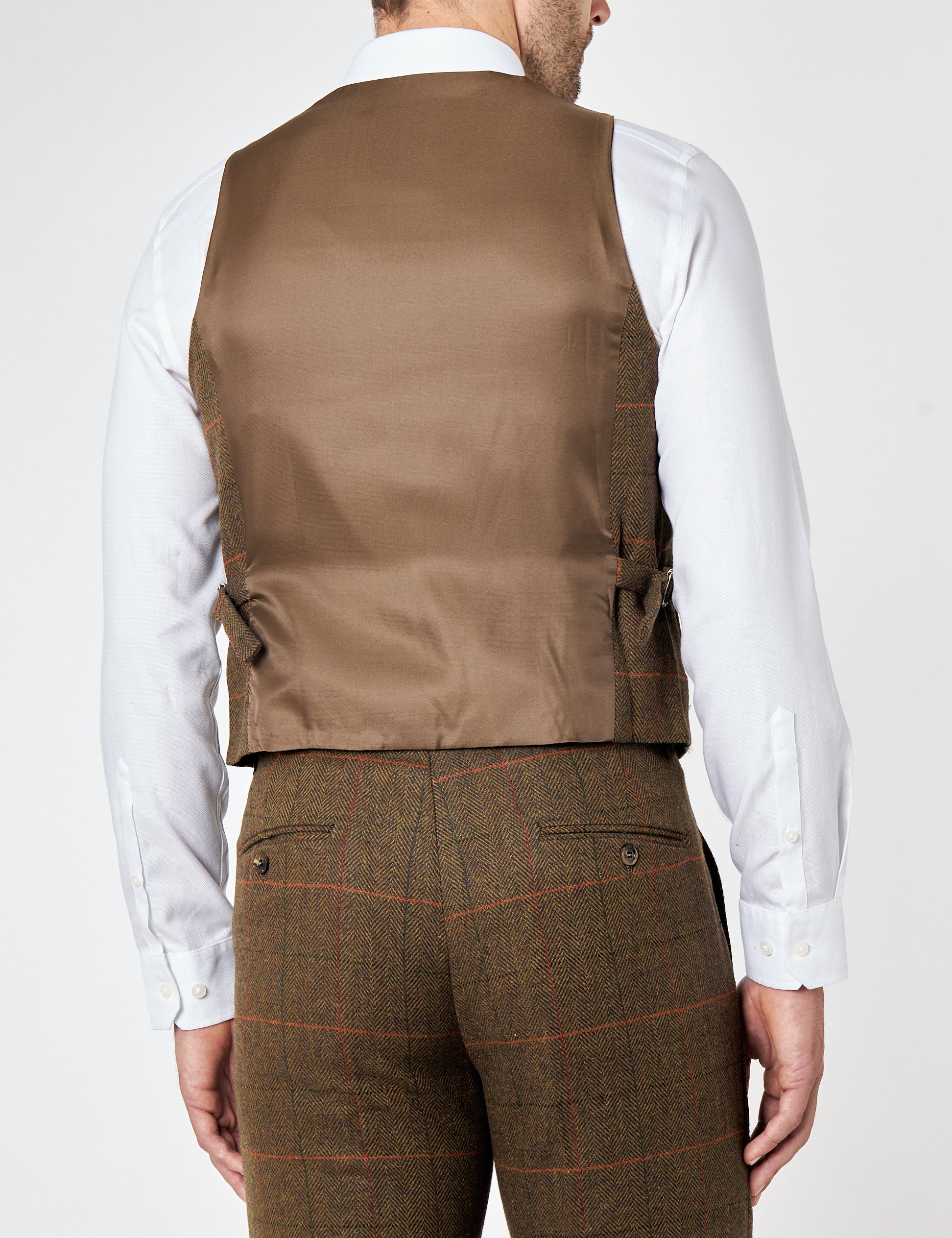 Jarvis - Brown Tweed Check Plain Waistcoat