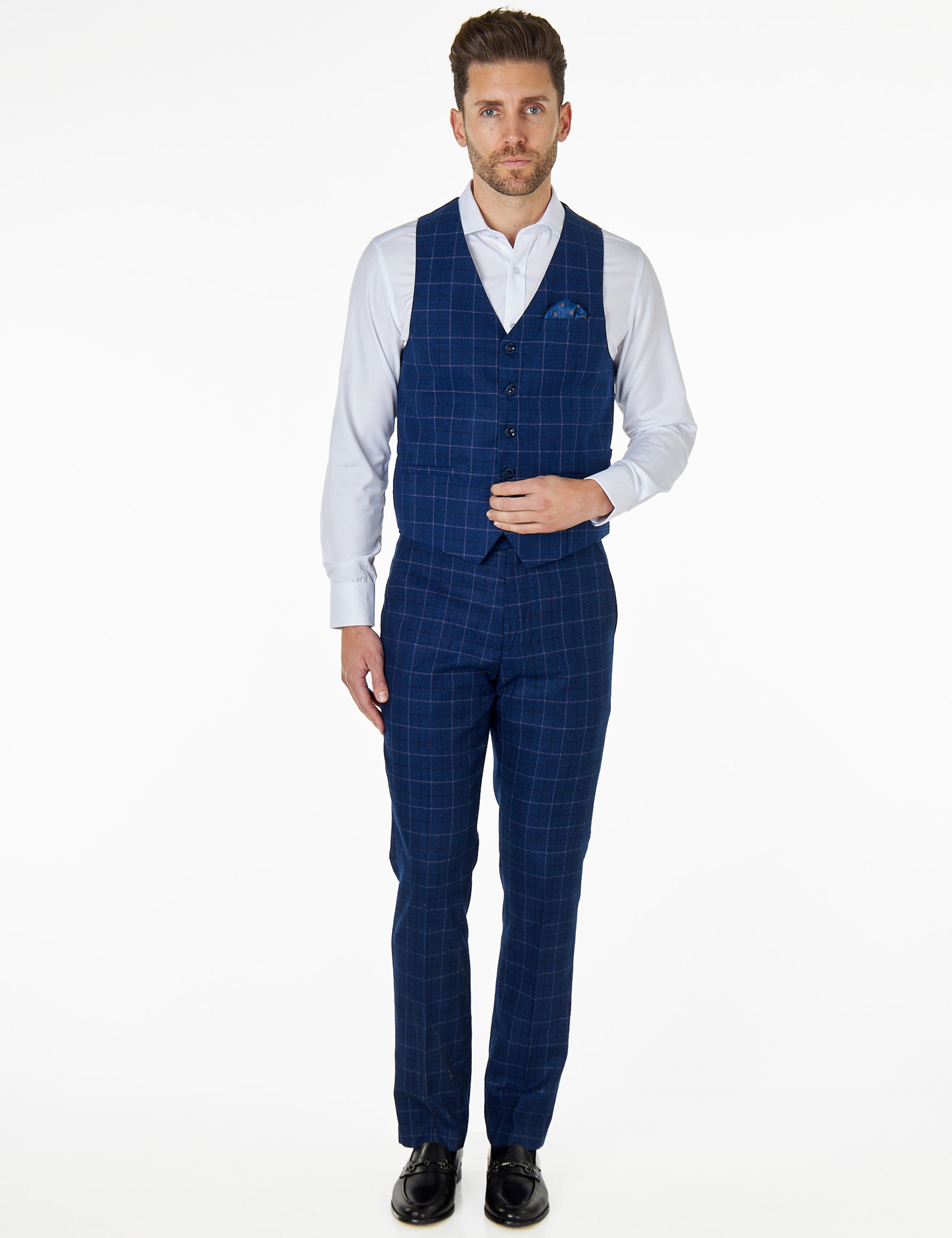 LUKE - BLUE GRID CHECK WAISTCOAT