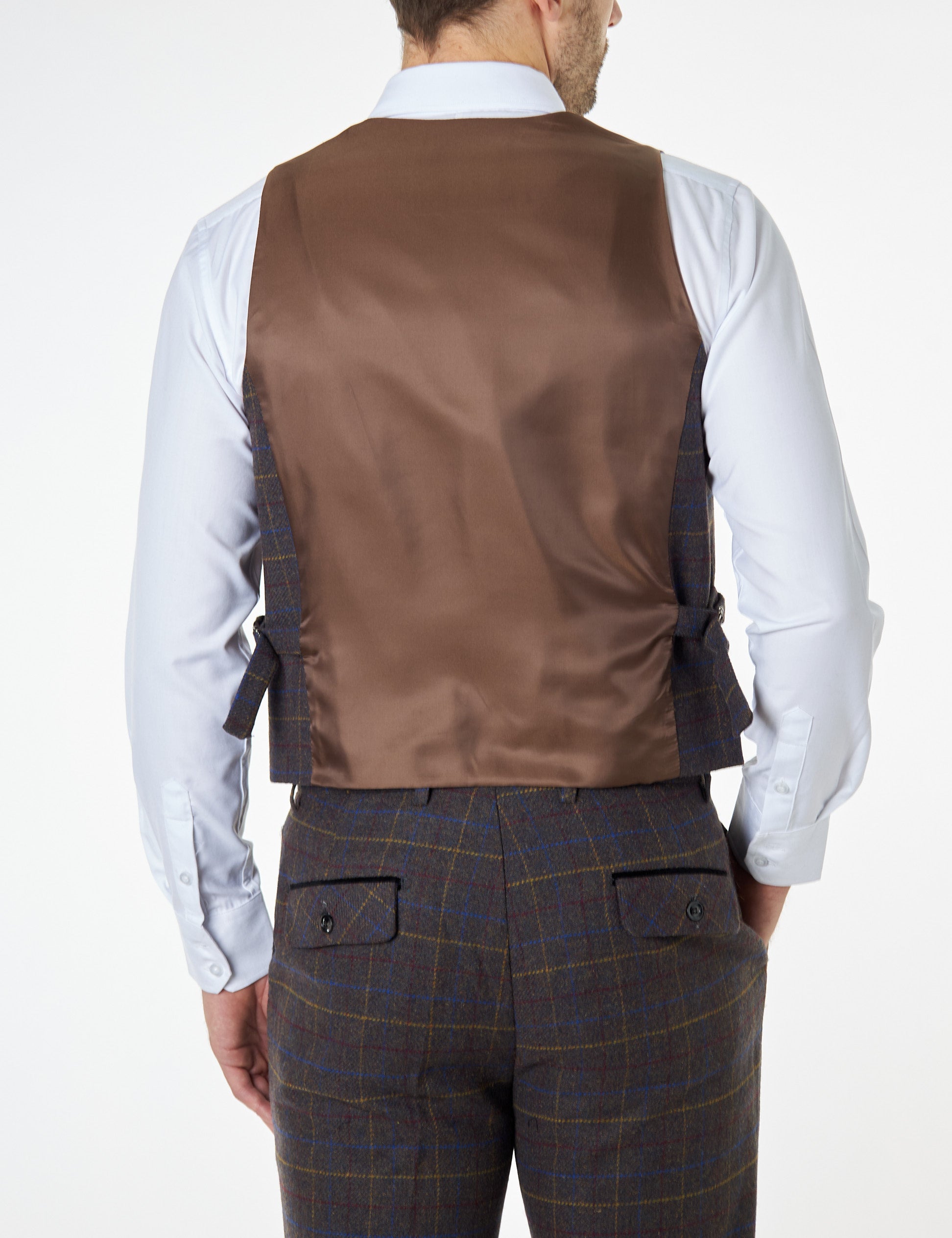 Madison - Brown Tweed Check Plain Waistcoat