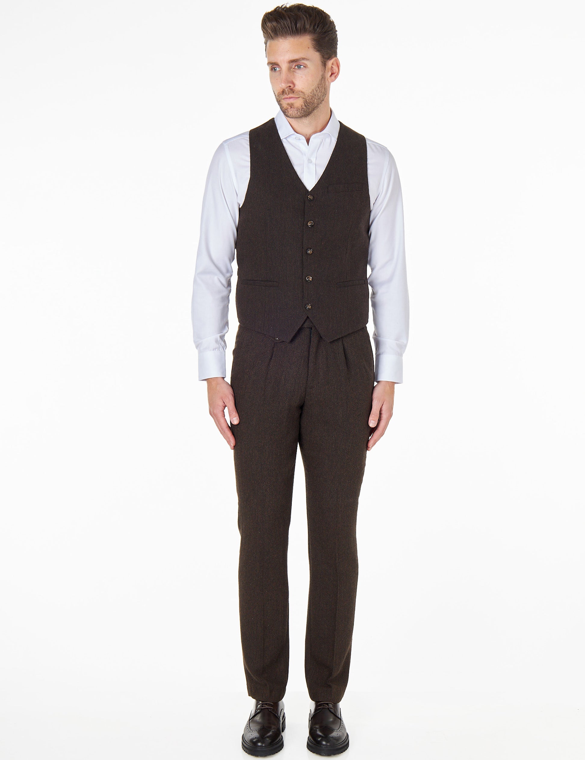 TYLER - TWEED HERRINGBONE BROWN WAISTCOAT