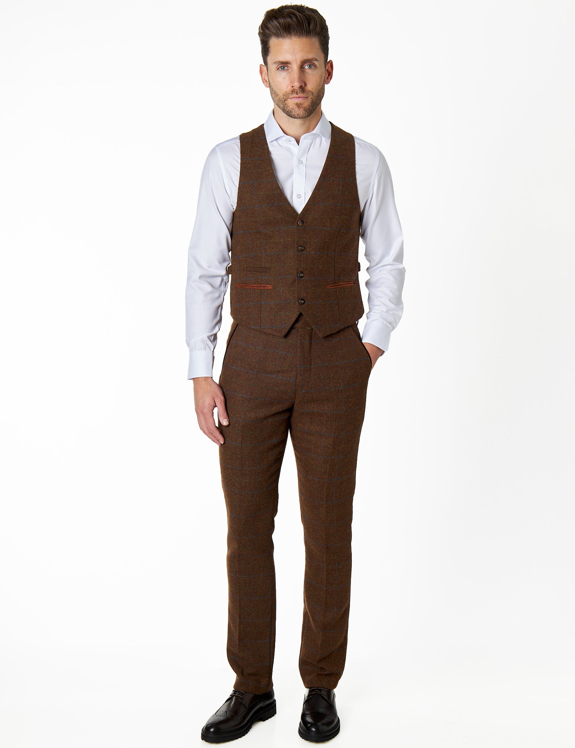 Vitori - Brown Tweed Check Waistcoat