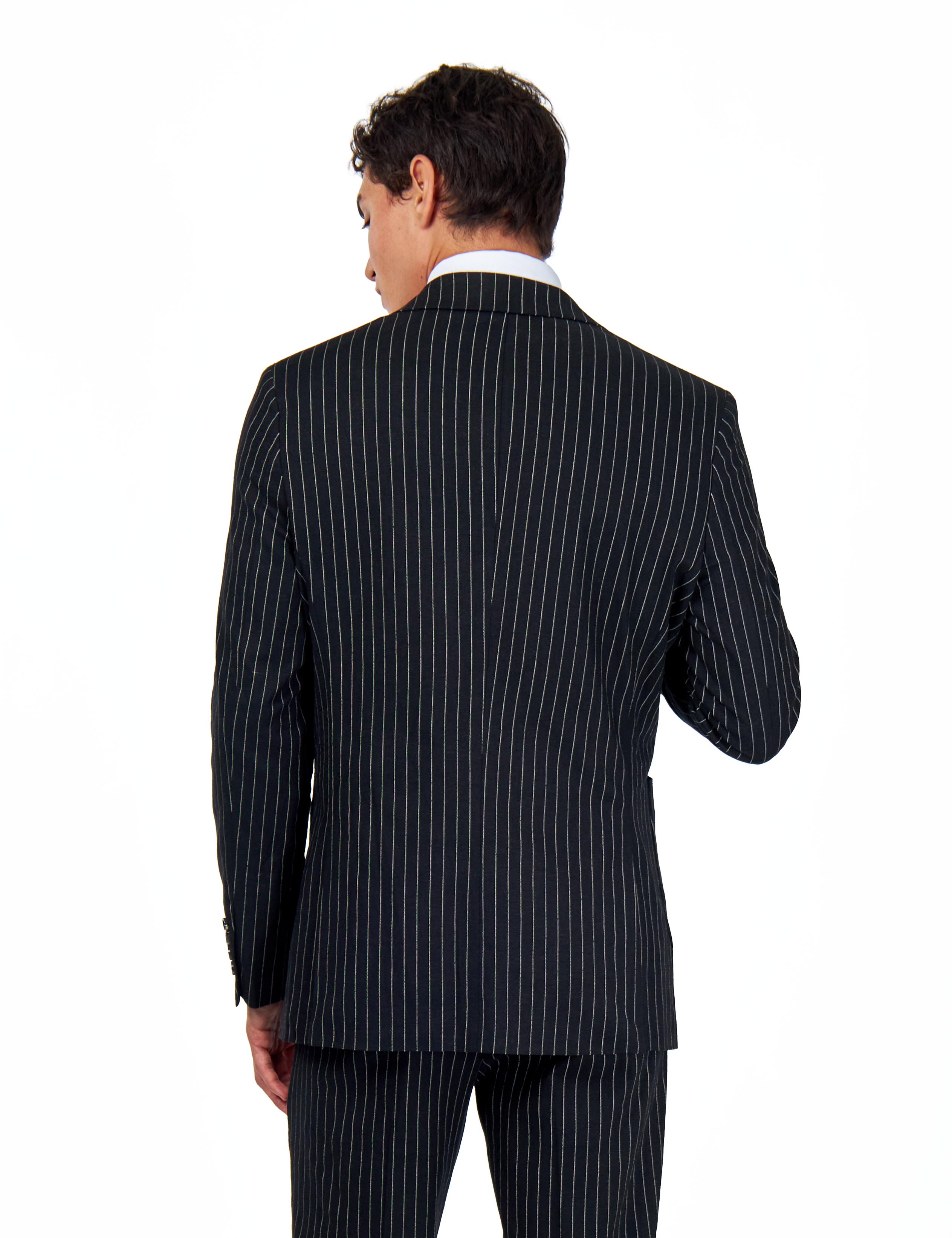 LLOYD – Double Breasted Linen Jacket In Black Pinstripes