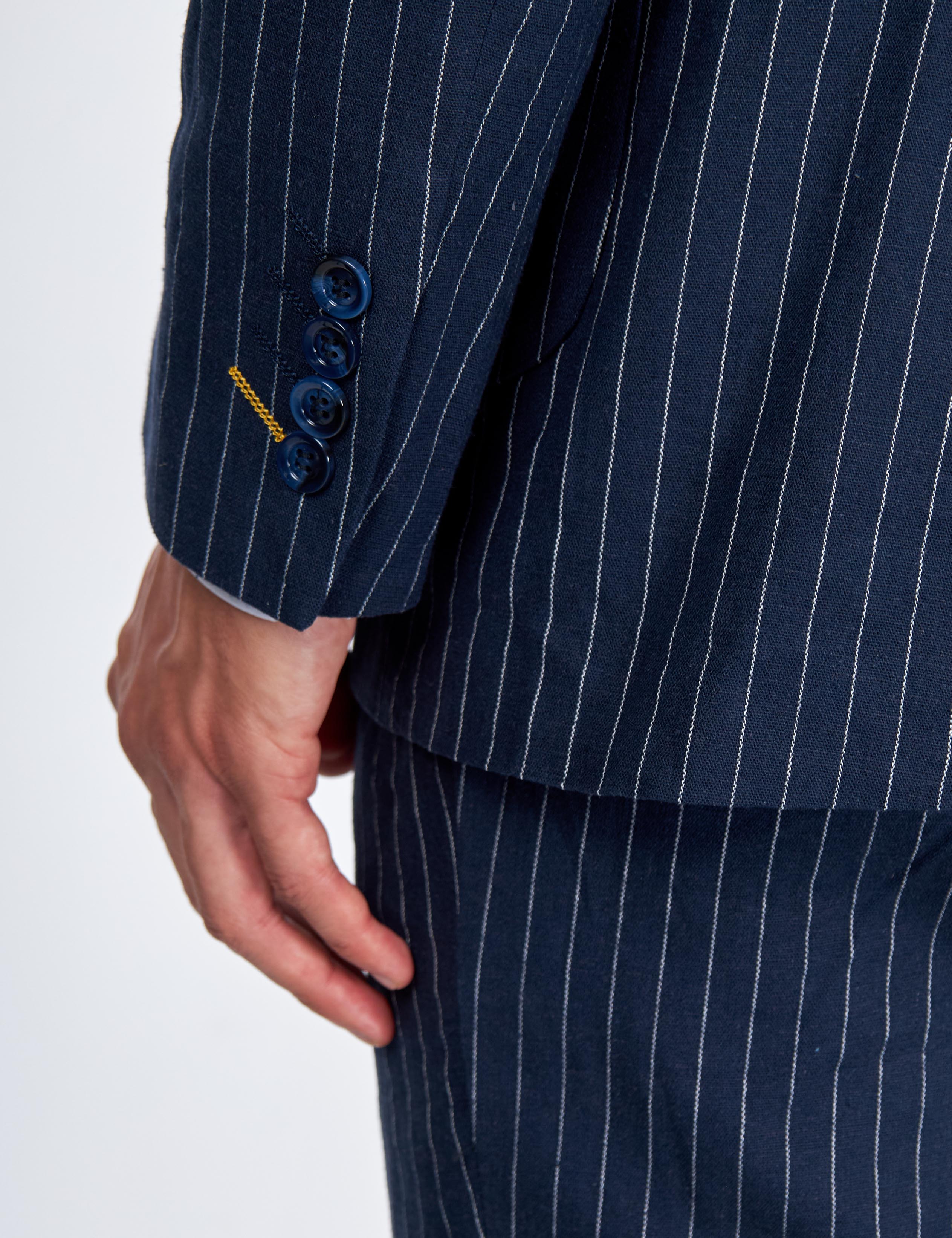 LLOYD - Tailored Mens Navy Pinstripe Linen 2 Piece Suit