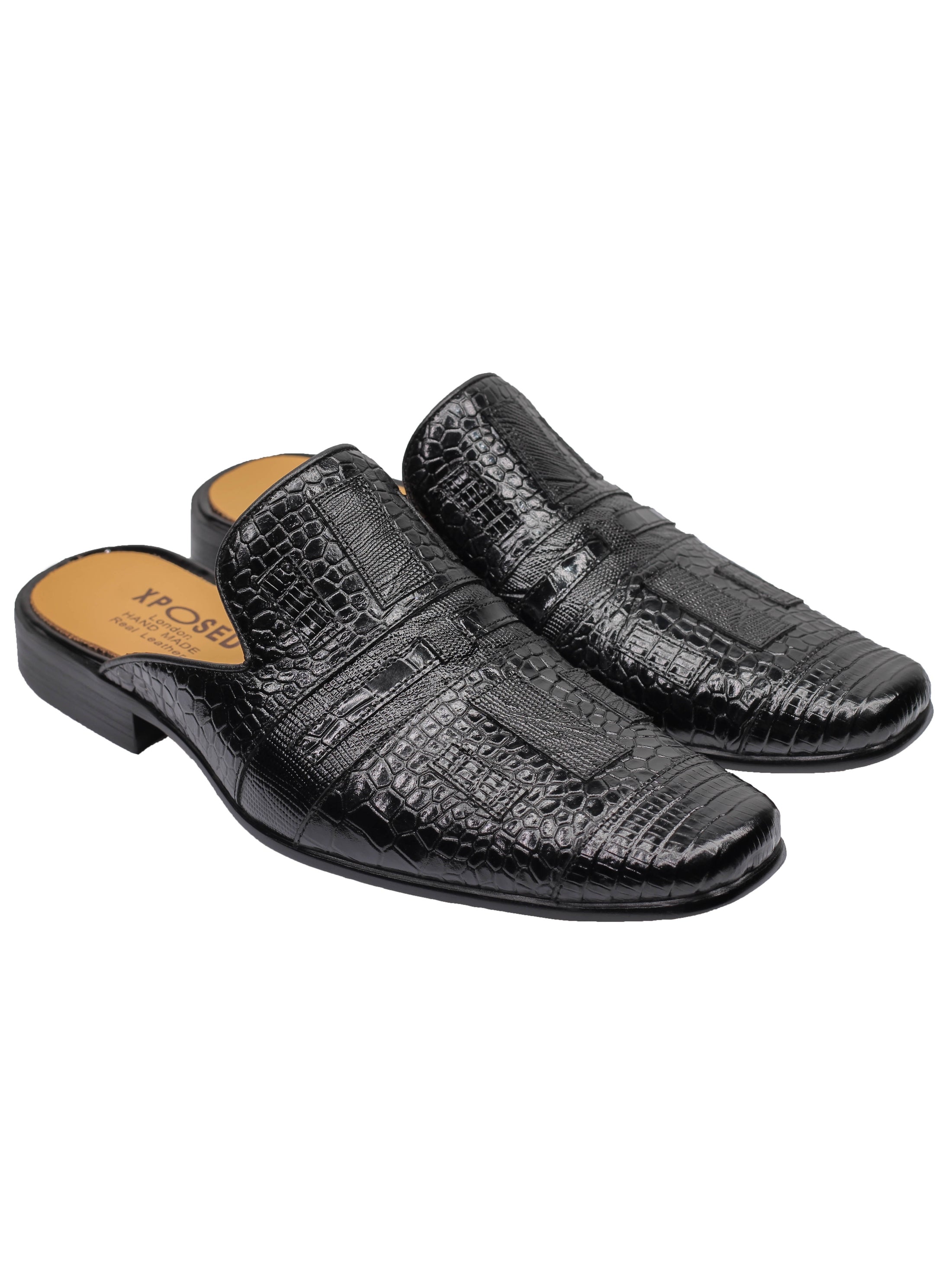 DEMI-CHAUSSURES EN CUIR VÉRITABLE IMPRIMÉ NOIR
