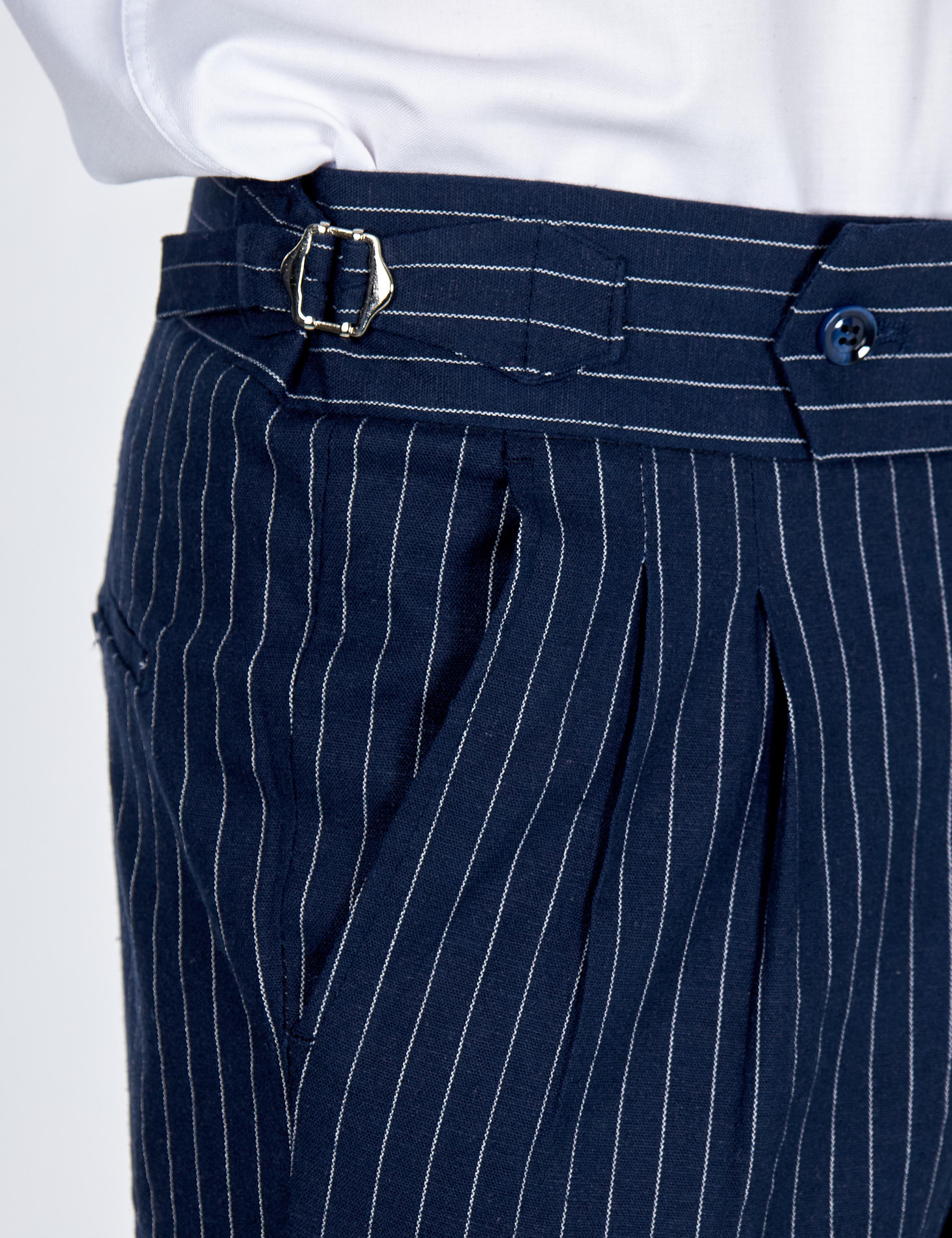 LLOYD - Tailored Mens Navy Pinstripe Linen 2 Piece Suit