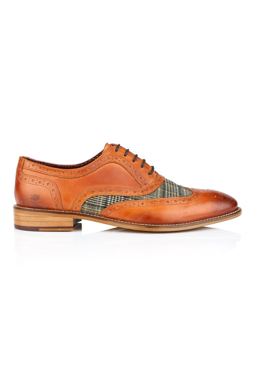 TAN GREY TWEED OXFORD BROGUES