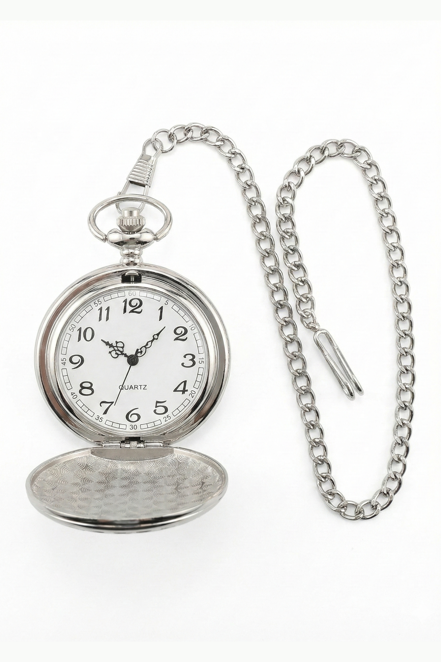 Classic 1920s Retro Pocket Watch & Chain – Silver Chrome