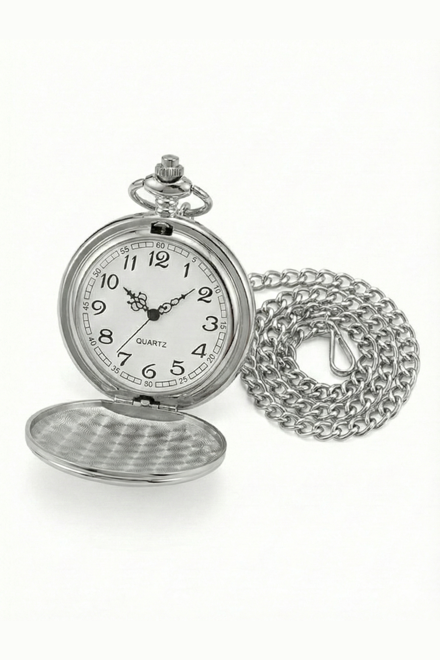 Classic 1920s Retro Pocket Watch & Chain – Silver Chrome