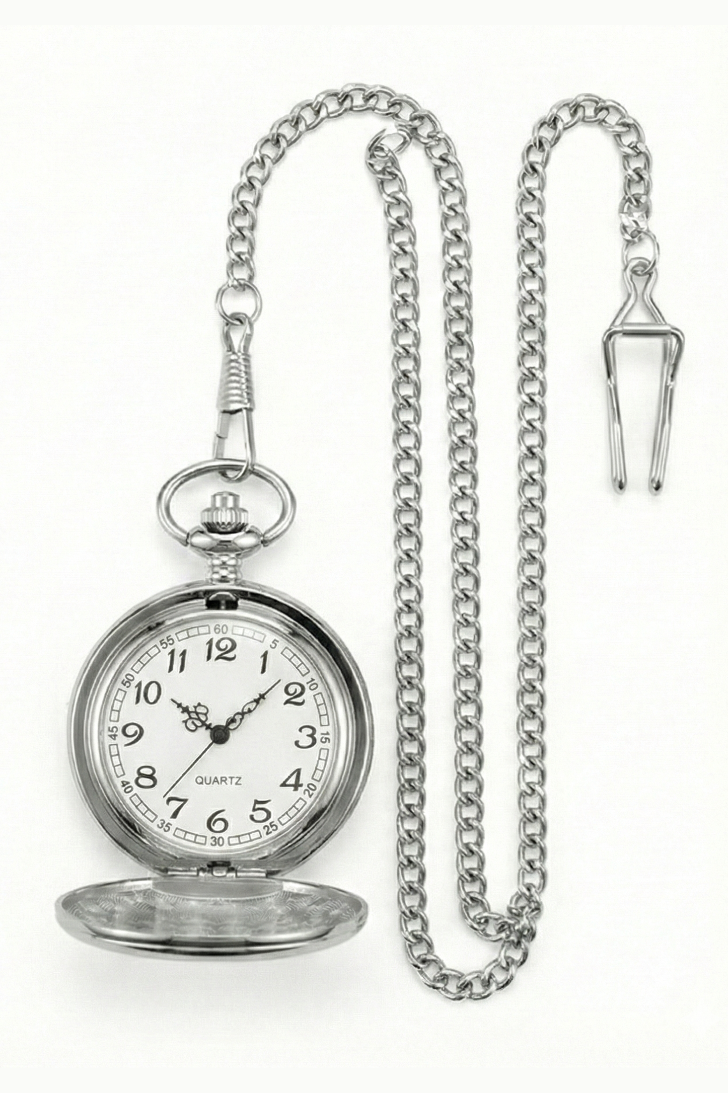 Classic 1920s Retro Pocket Watch & Chain – Silver Chrome