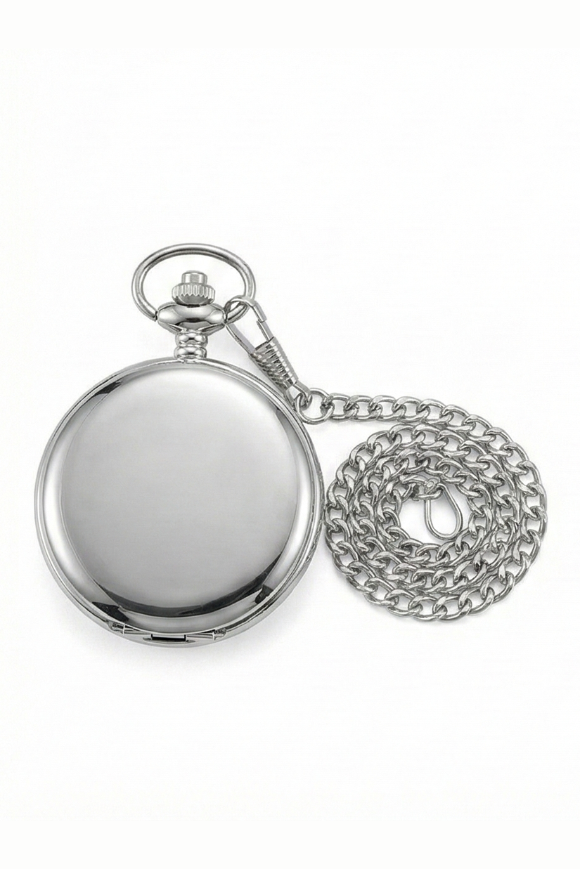 Classic 1920s Retro Pocket Watch & Chain – Silver Chrome