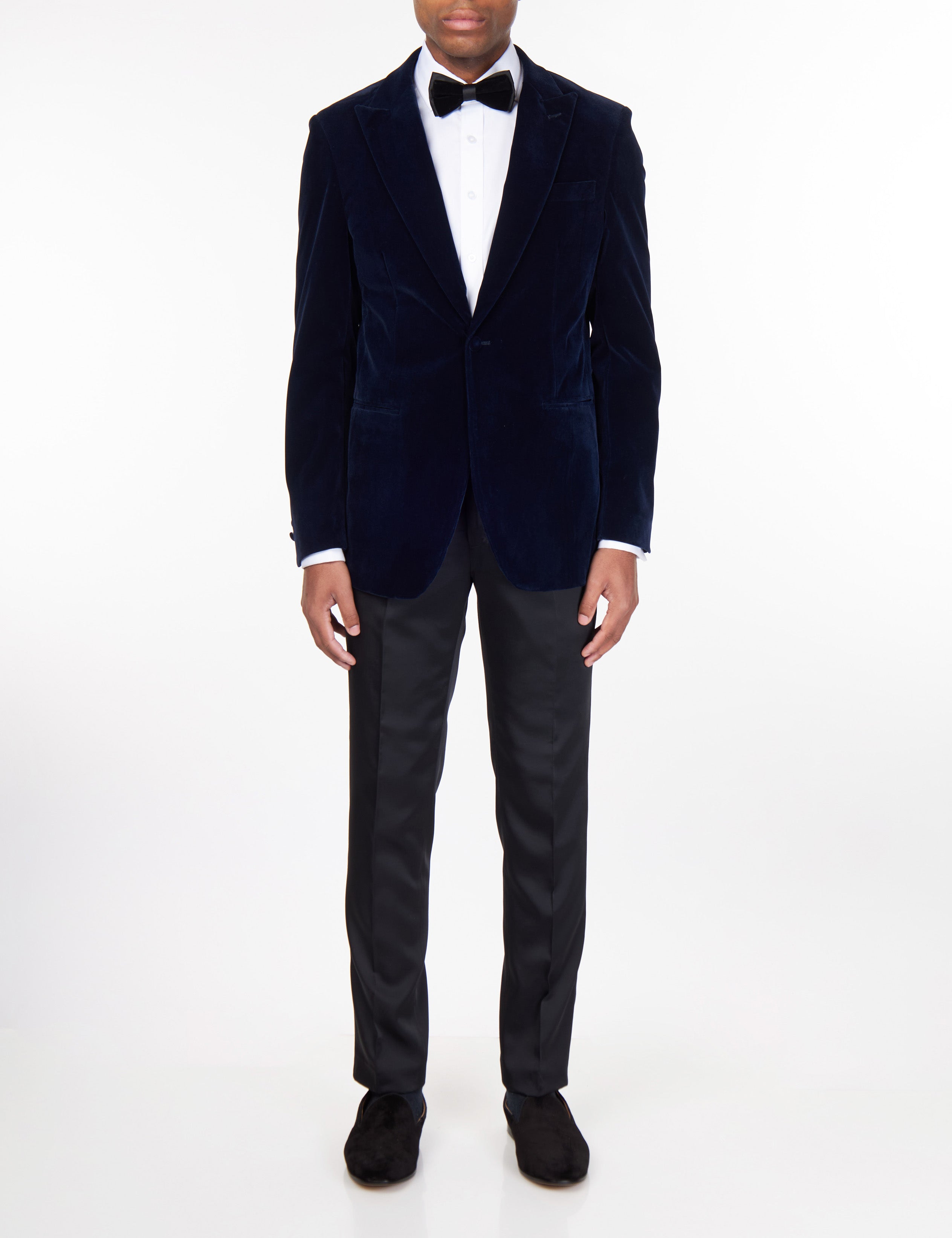 STAN – NAVY VELVET TUXEDO SMOKING JACKET