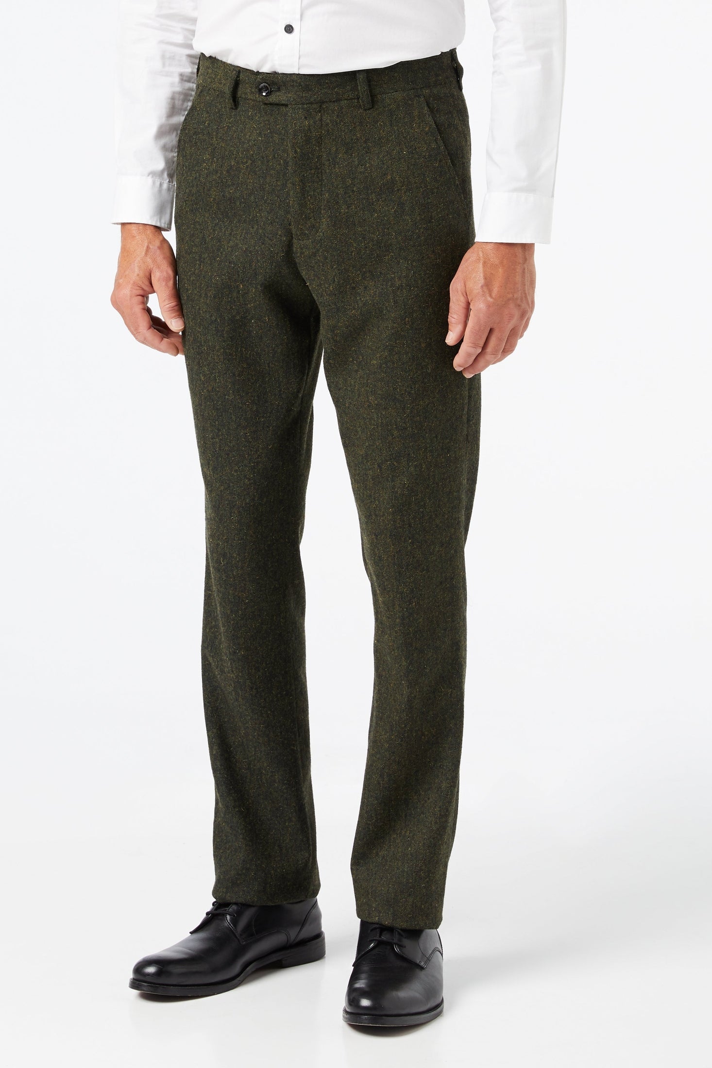 Men’s Classic Green Tweed Trousers Vintage Styled Tailored Fit Formal Suit Pants