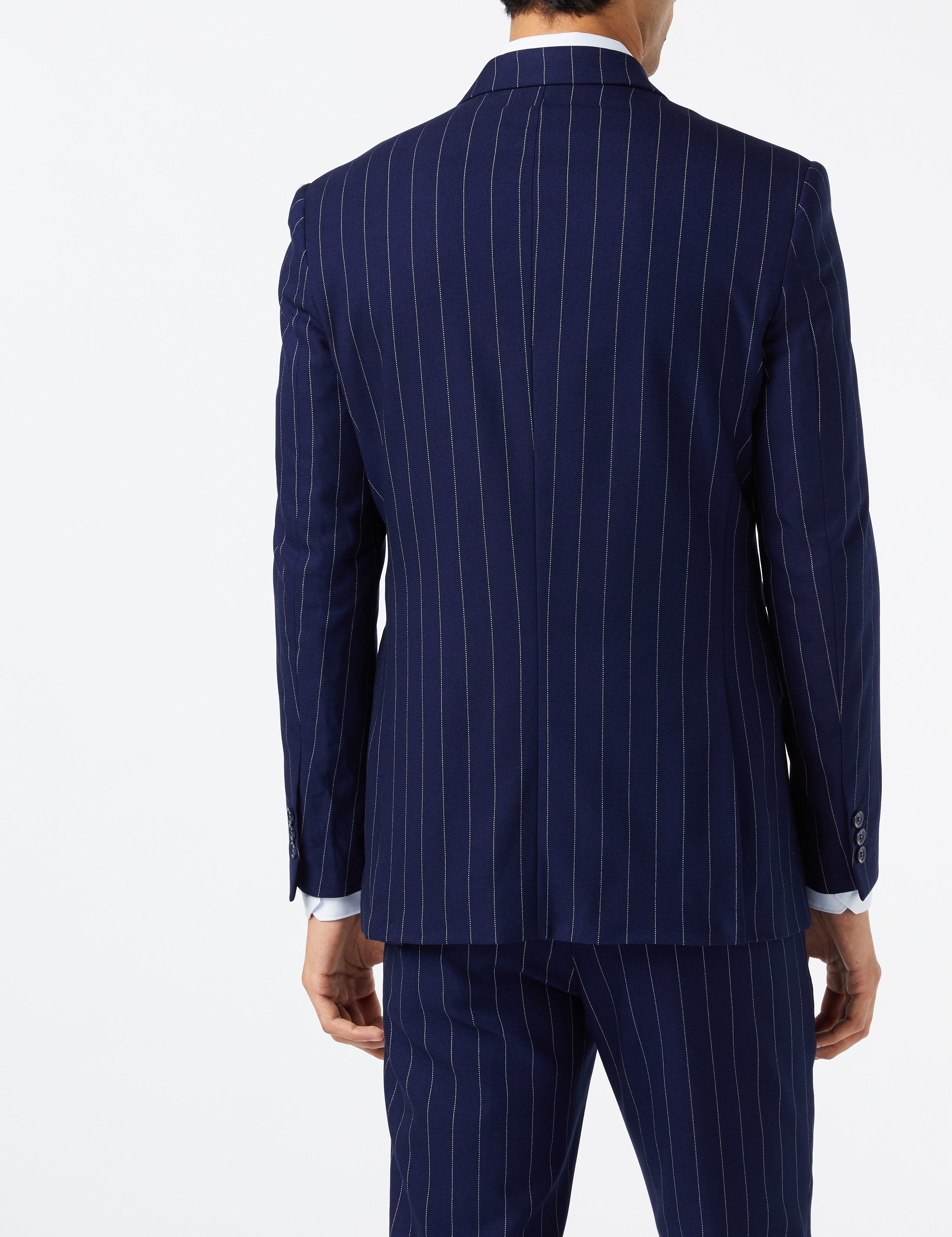 NAVY DOUBLE BREASTED WHITE PINSTRIPE JACKET & WAISTCOAT