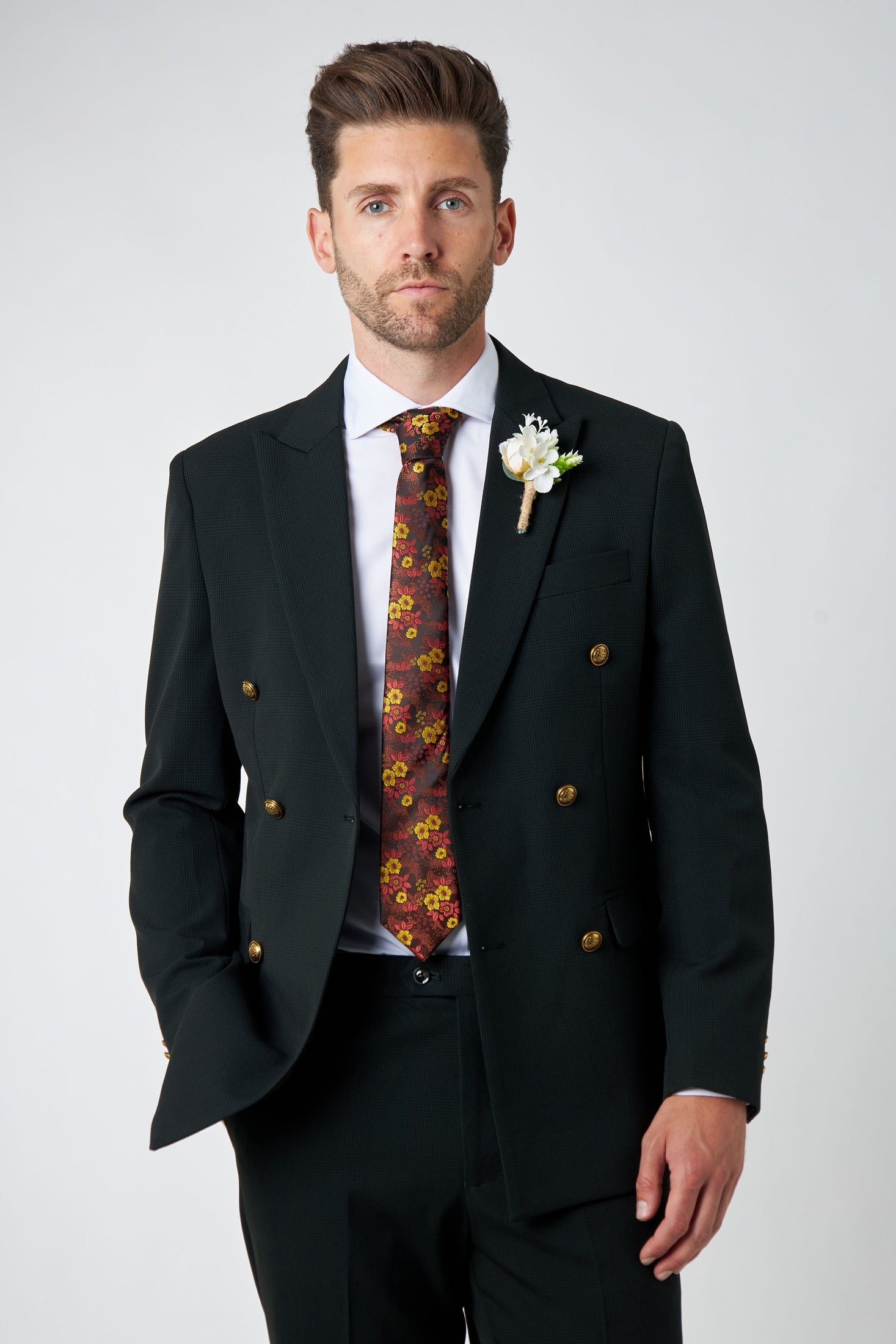 Father & Son Finley Olive Green Check Double Breasted 2 Piece Suits