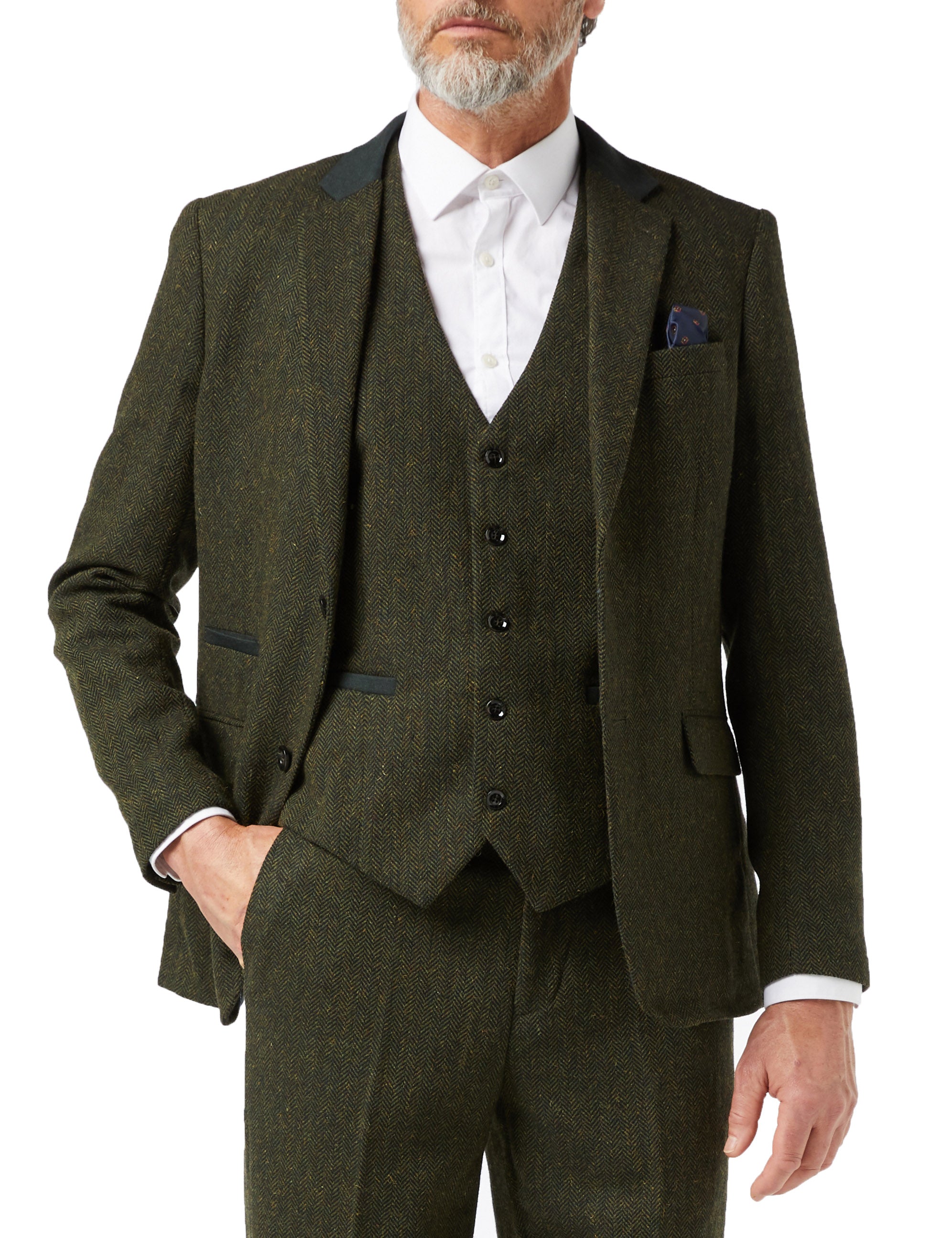 EDWARD HERRINGBONE TWEED SUIT IN OLIVE