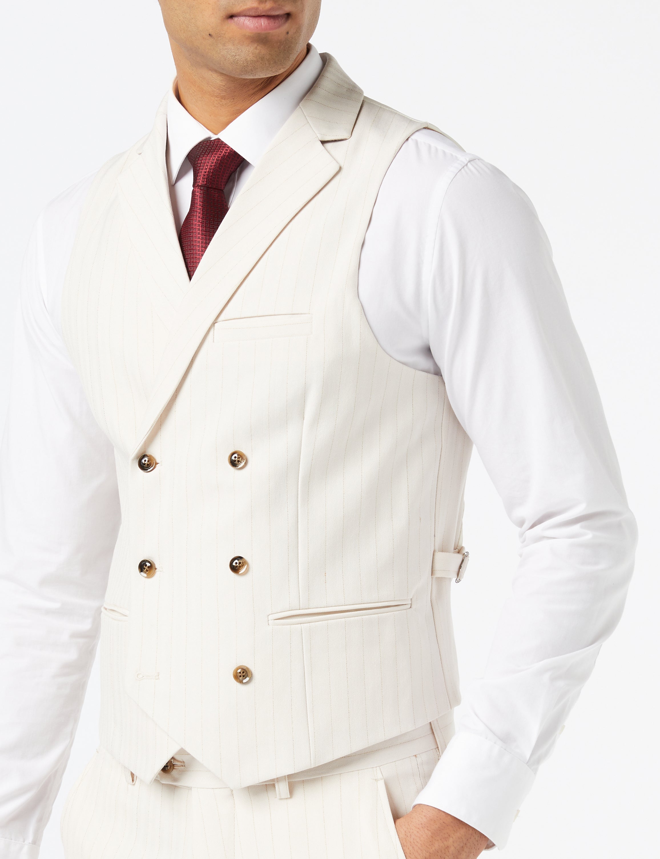 Cream Gold Pinstripe Wedding Suit Jacket & Waistcoat