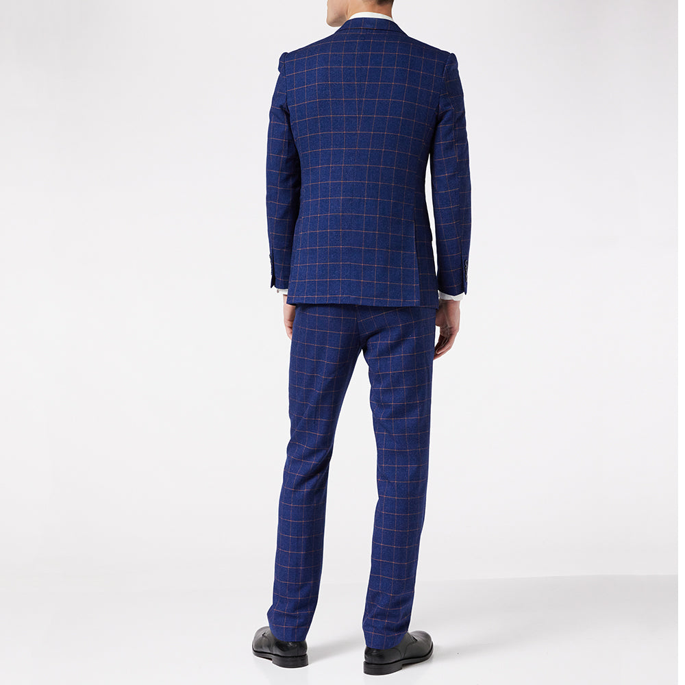 ORANGE WINDOW CHECK ON BLUE JACKET & WAISTCOAT