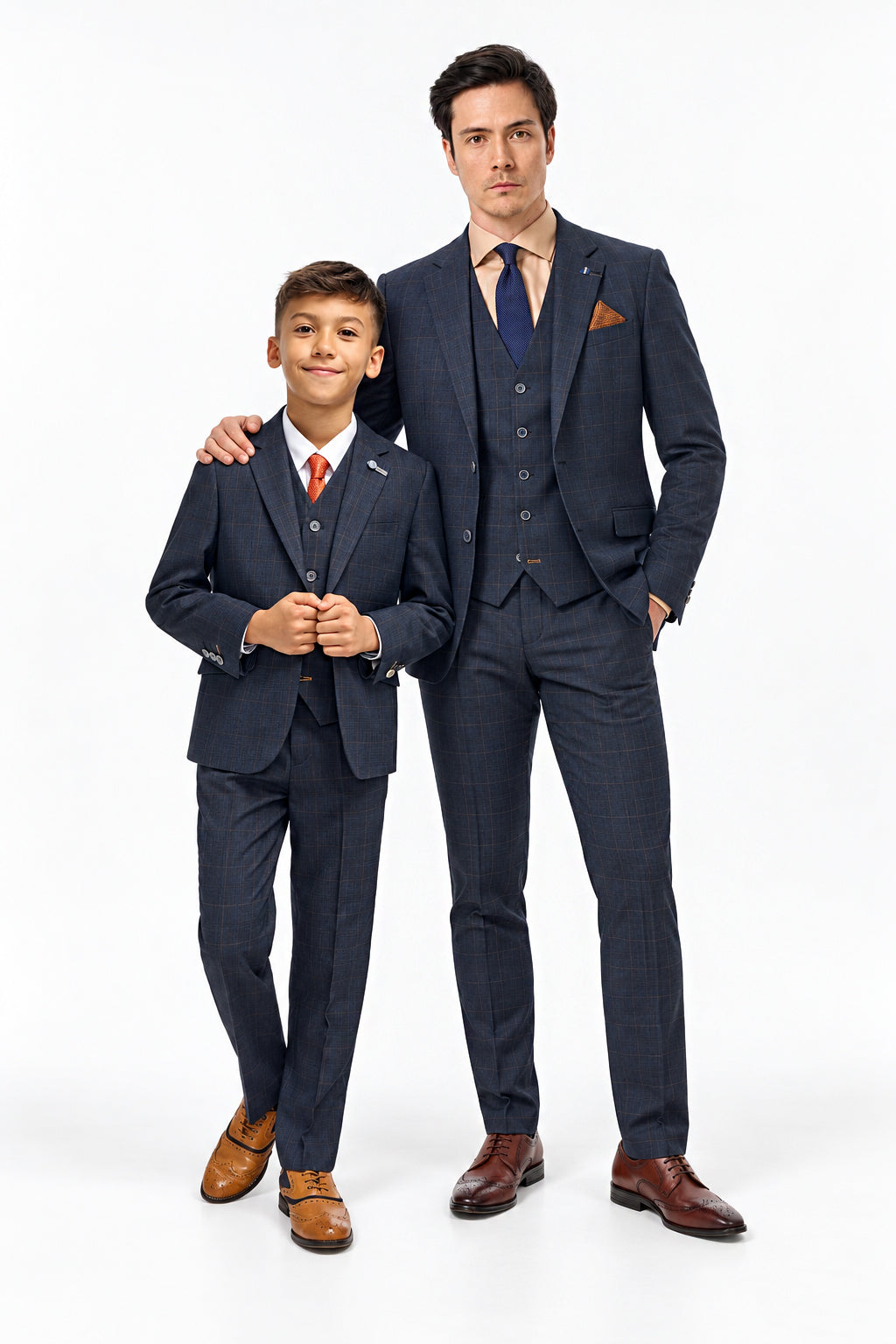 Father & Son Torino Navy Grid Check 3 Piece Matching Suit