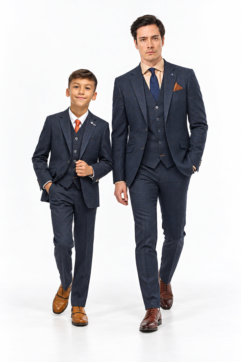 Father & Son Torino Navy Grid Check 3 Piece Matching Suit