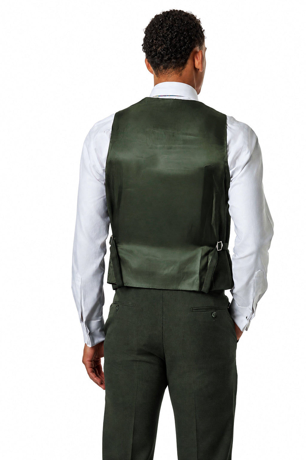 Finley - Men's Olive Green Prince of Wales Check Tailored 3 Piece Suit