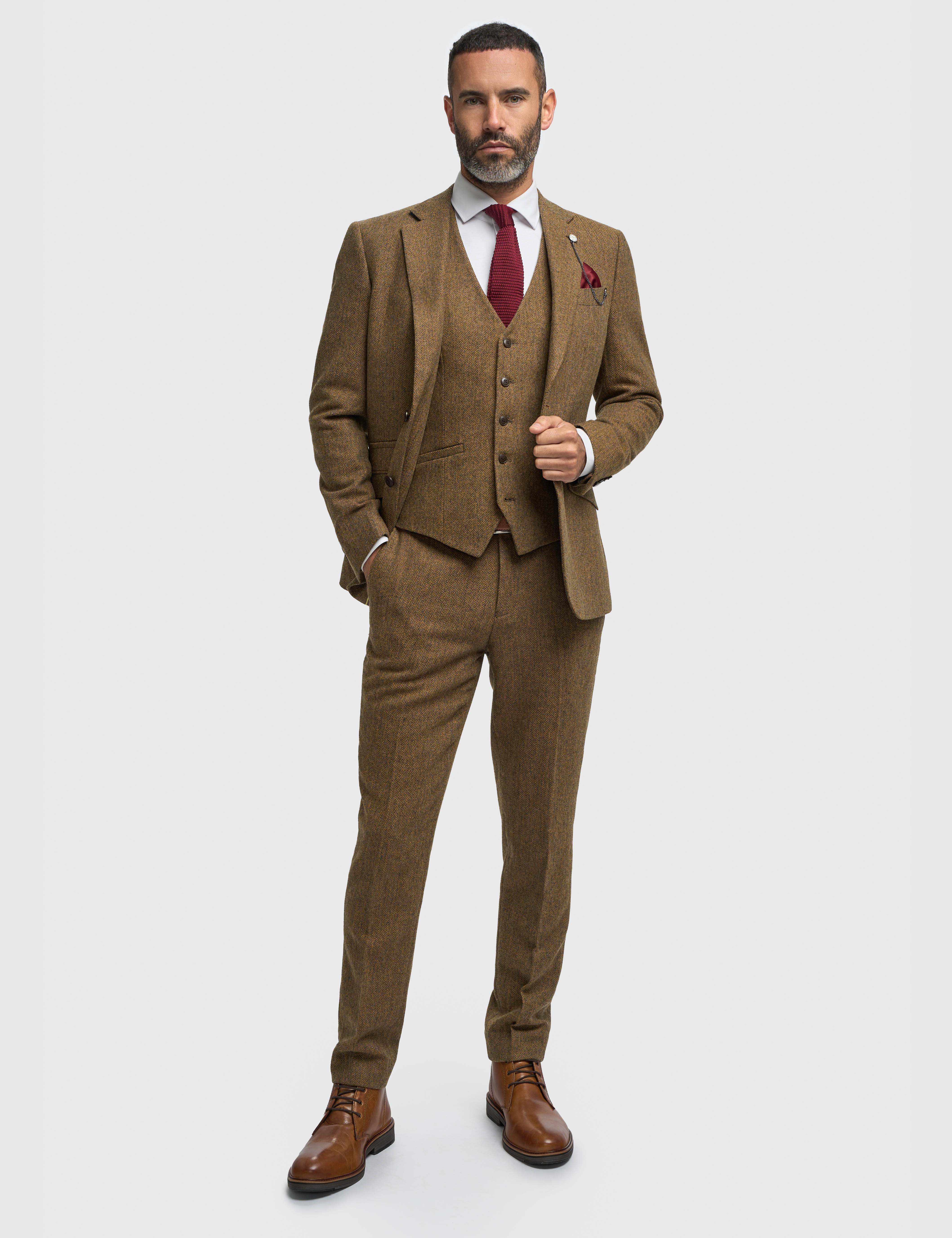 CAVANI – Thomas Tailored Suit Wool Rich Brown Herringbone