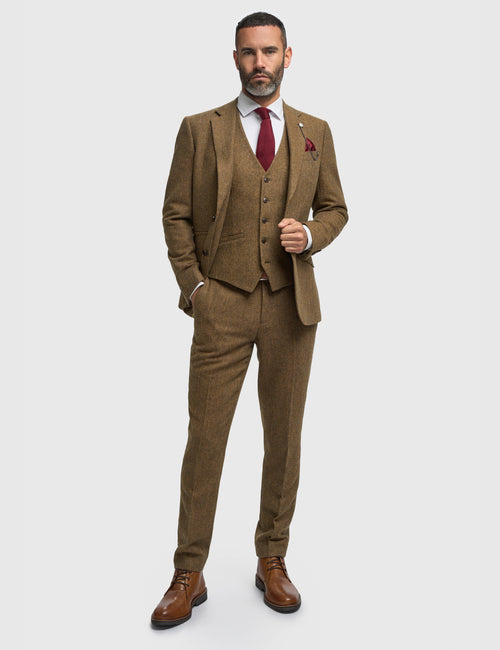 CAVANI – Thomas Tailored Suit Wool Rich Brown Herringbone