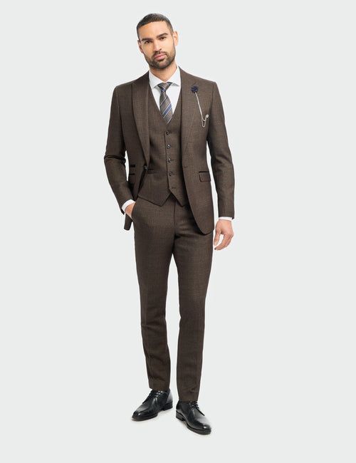 CARIDI – TAILORED FIT 3 PIECE SUIT IN BROWN CHECK