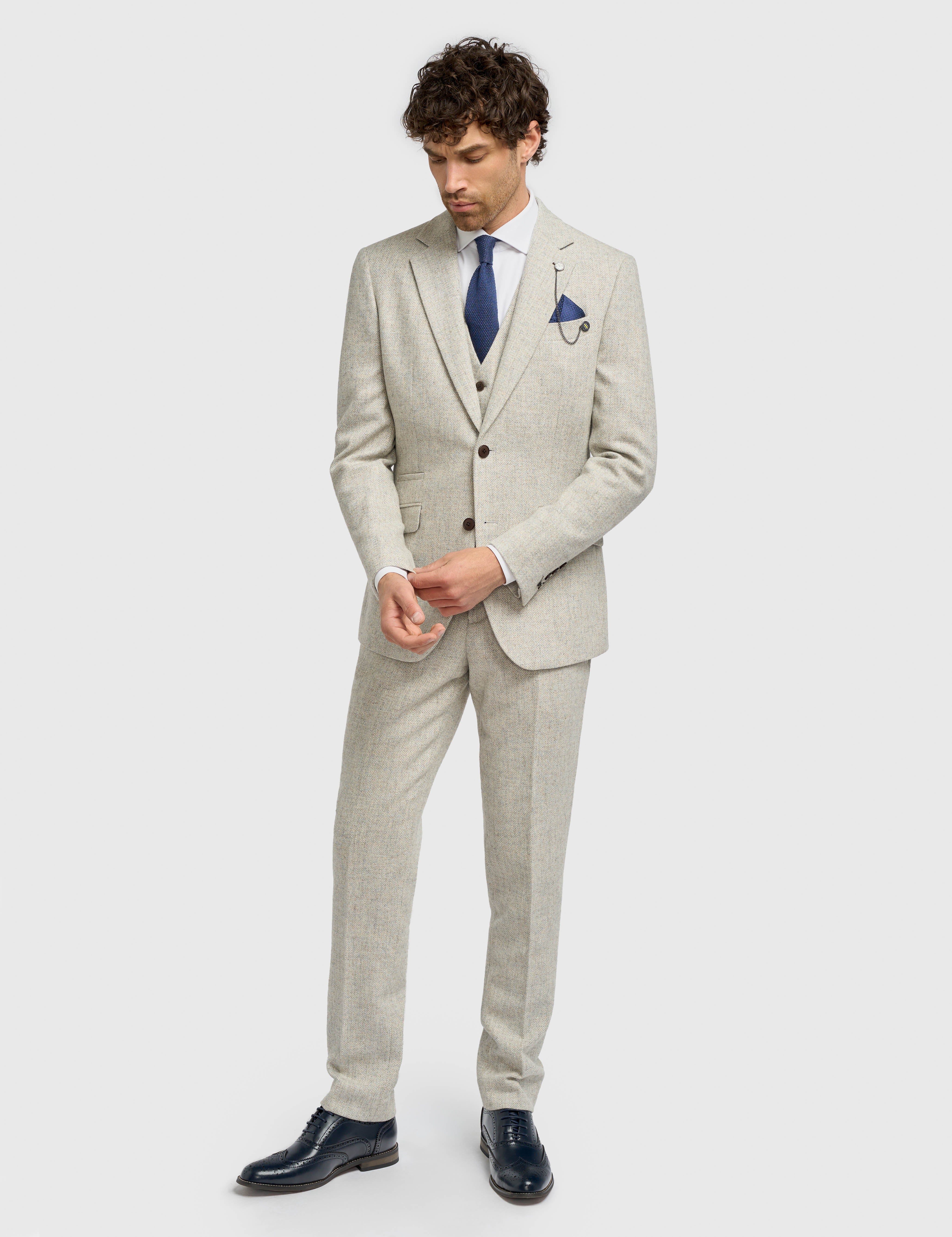 CAVANI – Thomas Tailored Suit Wool Pearl Grey Herringbone