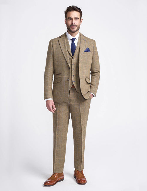 MENS ALBERT BROWN TWEED THREE PIECE SUIT