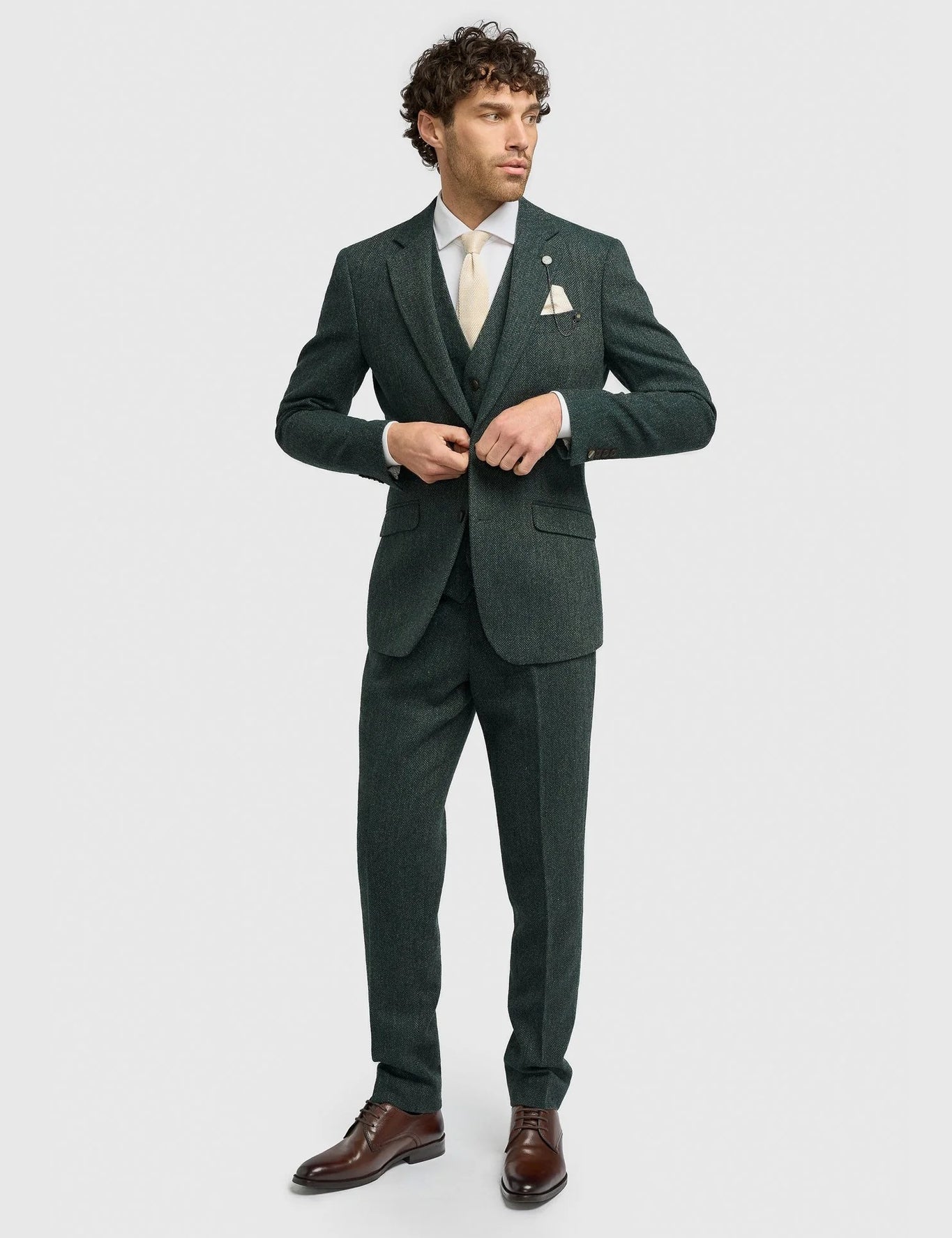 CAVANI – Thomas Tailored Suit Wool Rich Green Herringbone