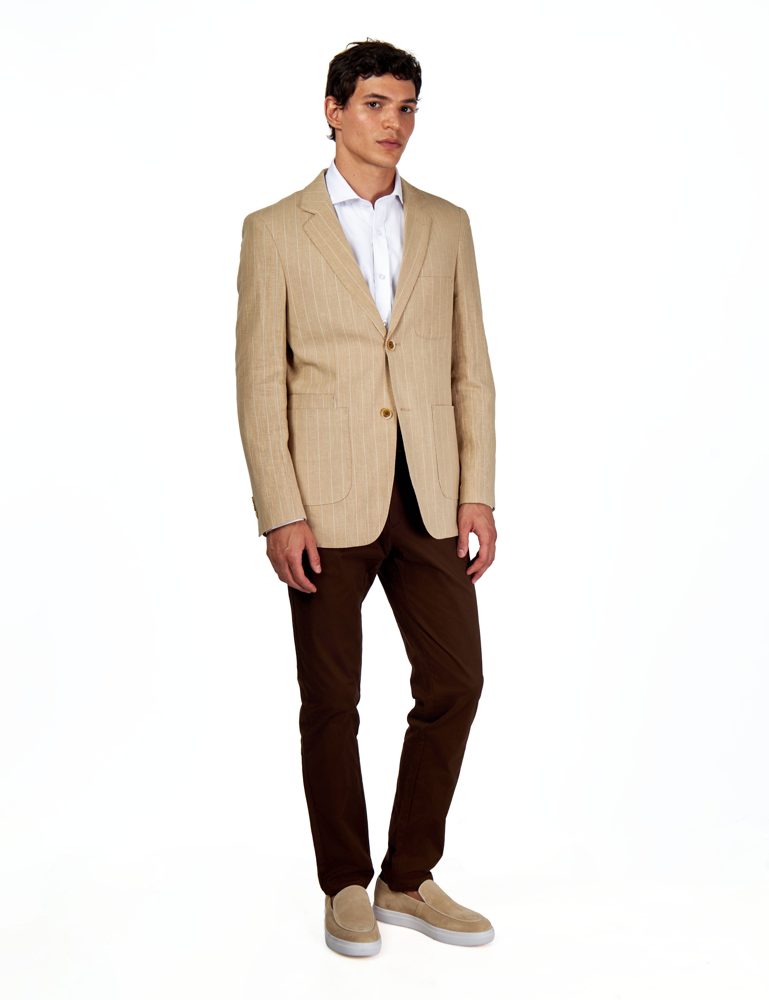 EDWIN – Beige Tailored Pinstripe Linen Blazer